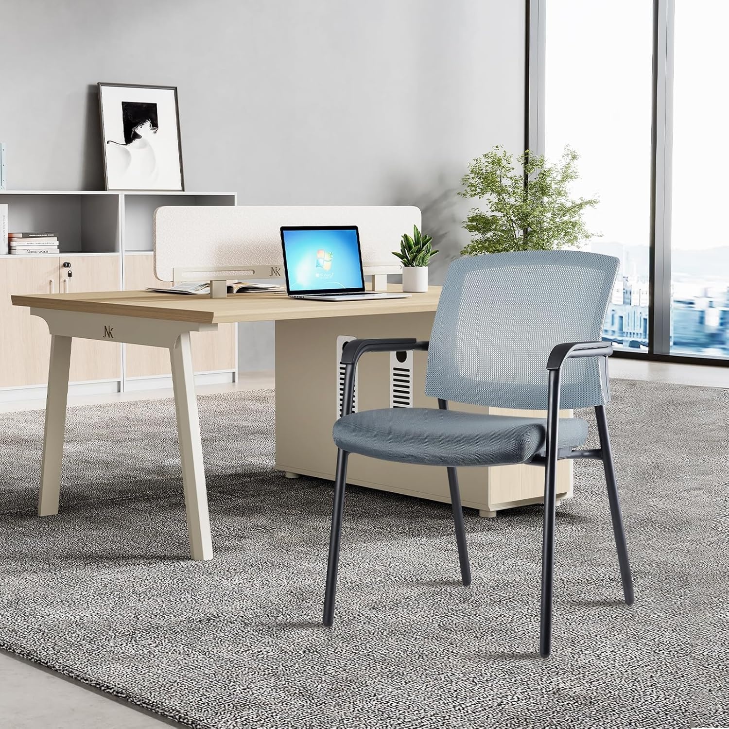 image:imageCLATINA Office Reception Guest Chair Mesh Back Stacking with Ergonomic Lumbar Support and Thickened Seat Cushion for Waiting Conference Room Black 2 PackGrey