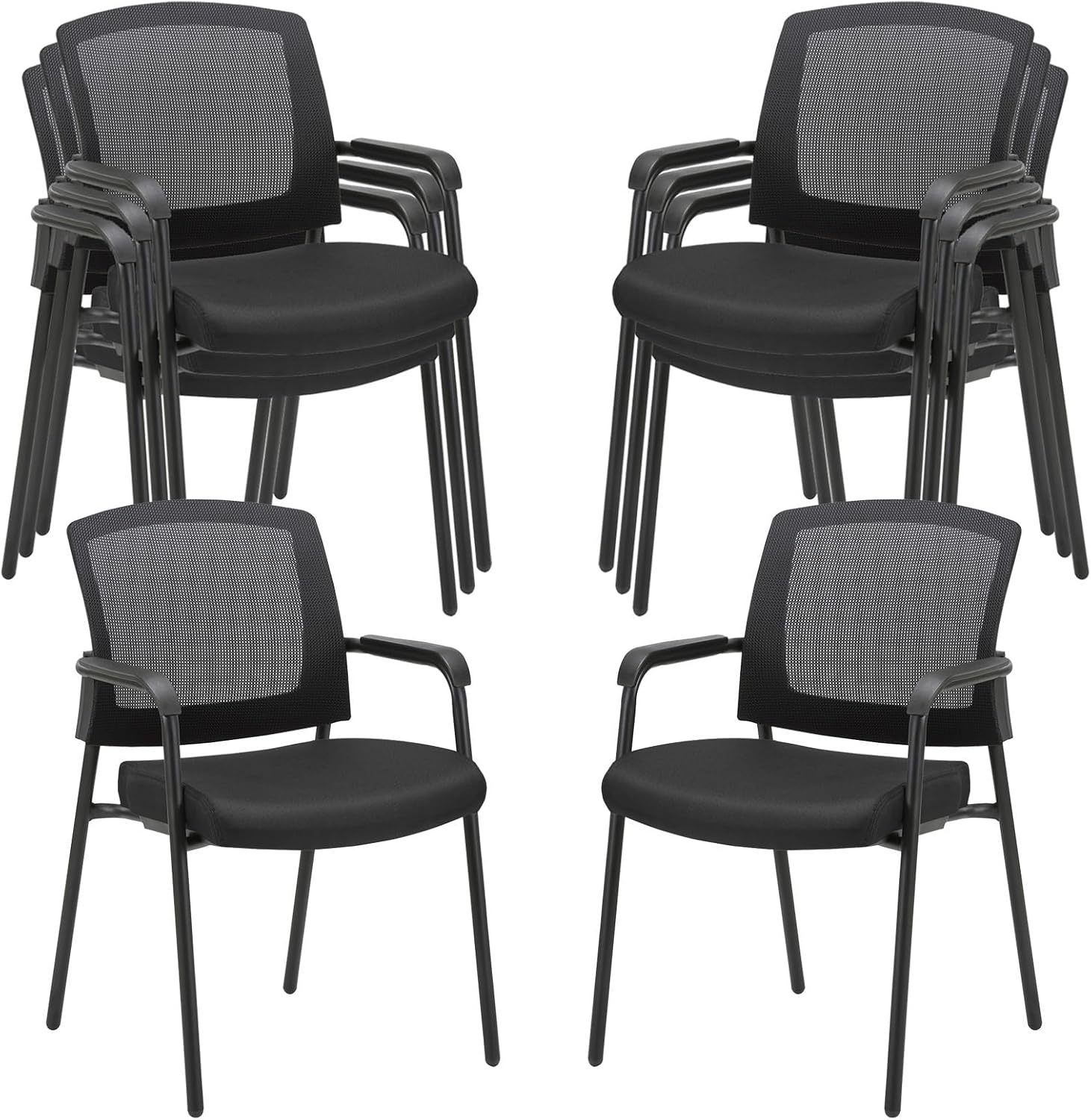 image:imageCLATINA Office Reception Guest Chair Mesh Back Stacking with Ergonomic Lumbar Support and Thickened Seat Cushion for Waiting Conference Room Black 2 PackBlack