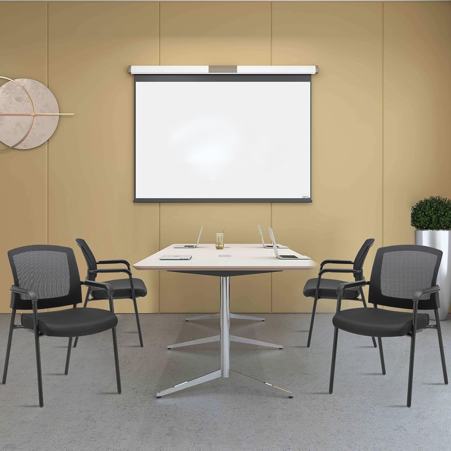 image:imageCLATINA Office Reception Guest Chair Mesh Back Stacking with Ergonomic Lumbar Support and Thickened Seat Cushion for Waiting Conference Room Black 2 PackBlack