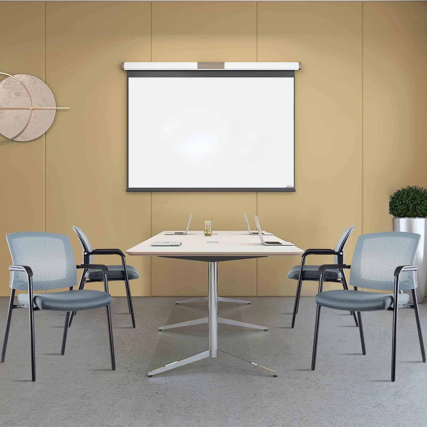 image:imageCLATINA Office Reception Guest Chair Mesh Back Stacking with Ergonomic Lumbar Support and Thickened Seat Cushion for Waiting Conference Room Black 2 PackGrey