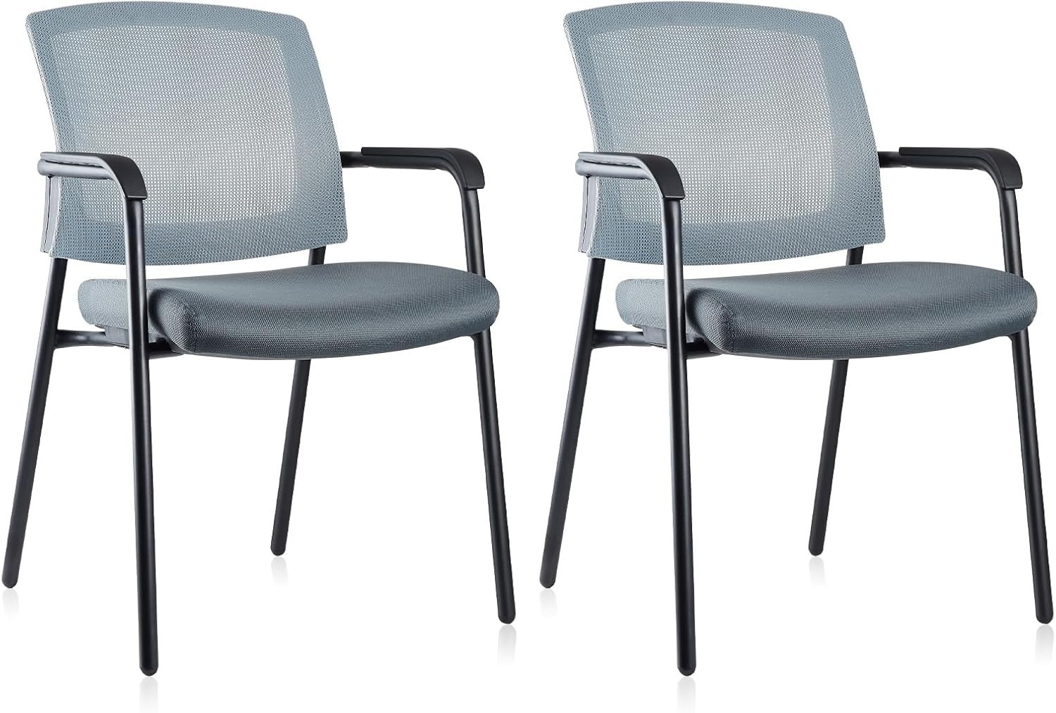 image:imageCLATINA Office Reception Guest Chair Mesh Back Stacking with Ergonomic Lumbar Support and Thickened Seat Cushion for Waiting Conference Room Black 2 PackGrey