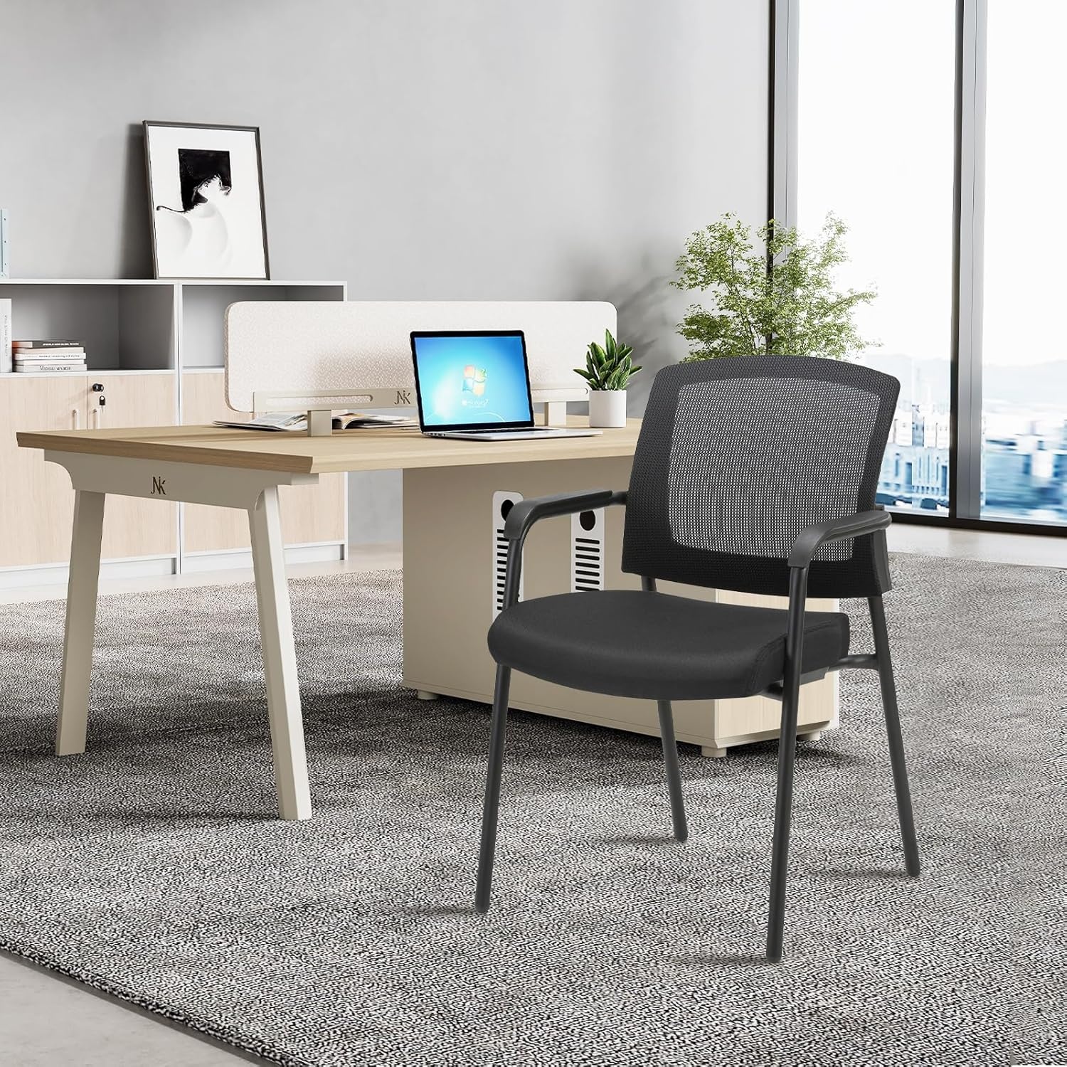 image:imageCLATINA Office Reception Guest Chair Mesh Back Stacking with Ergonomic Lumbar Support and Thickened Seat Cushion for Waiting Conference Room Black 2 PackBlack