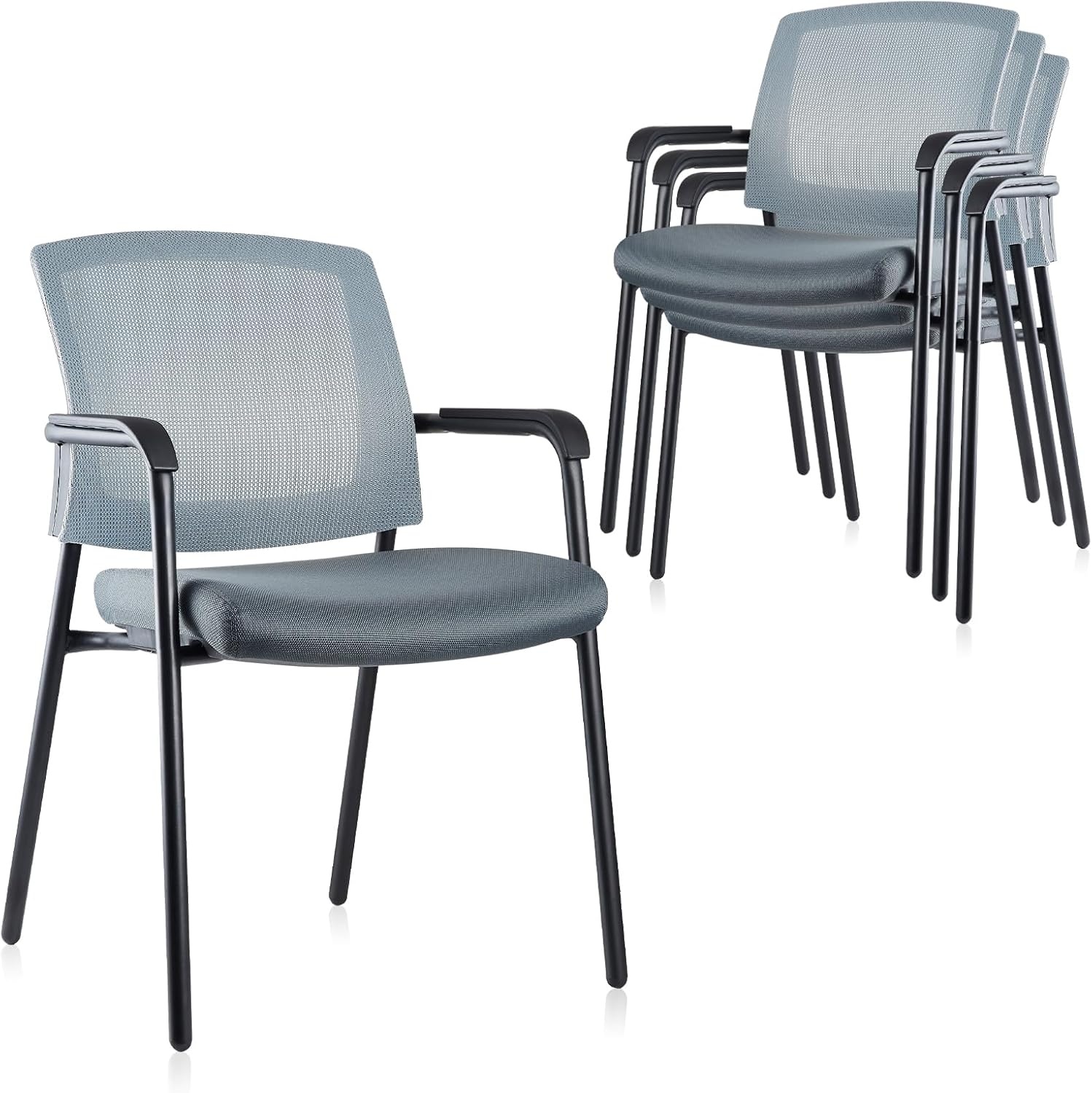 image:imageCLATINA Office Reception Guest Chair Mesh Back Stacking with Ergonomic Lumbar Support and Thickened Seat Cushion for Waiting Conference Room Black 2 PackGrey