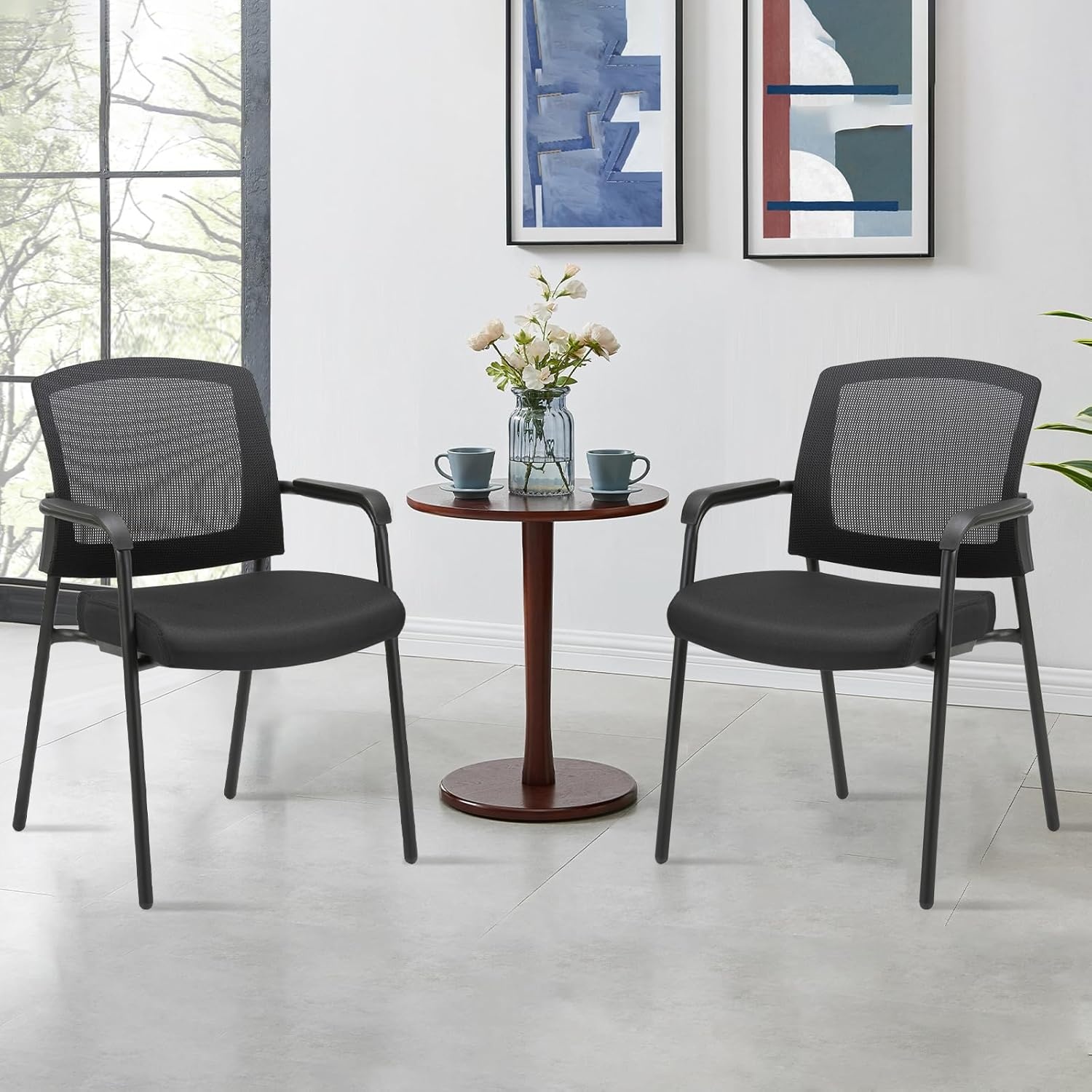 image:imageCLATINA Office Reception Guest Chair Mesh Back Stacking with Ergonomic Lumbar Support and Thickened Seat Cushion for Waiting Conference Room Black 2 PackBlack