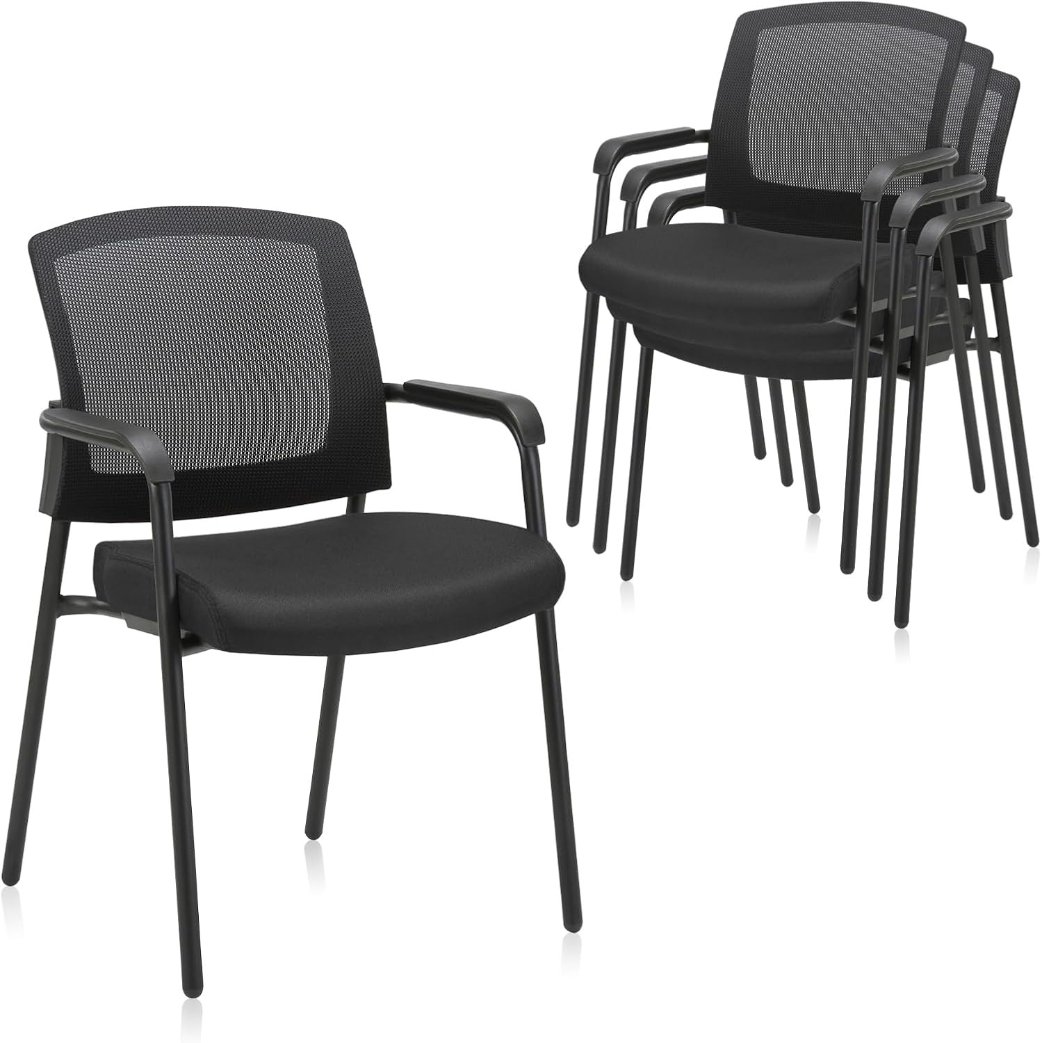 image:imageCLATINA Office Reception Guest Chair Mesh Back Stacking with Ergonomic Lumbar Support and Thickened Seat Cushion for Waiting Conference Room Black 2 PackBlack