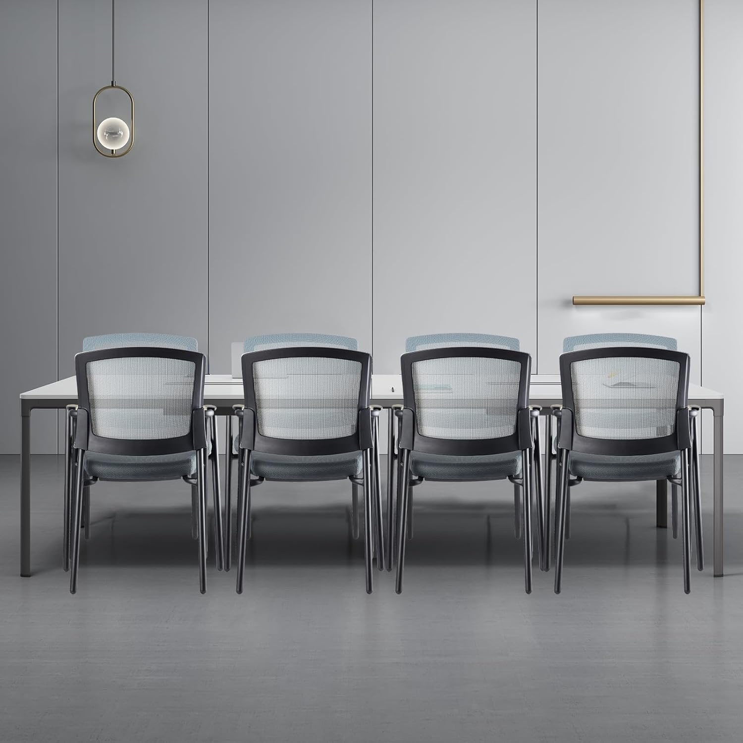image:imageCLATINA Office Reception Guest Chair Mesh Back Stacking with Ergonomic Lumbar Support and Thickened Seat Cushion for Waiting Conference Room Black 2 PackGrey