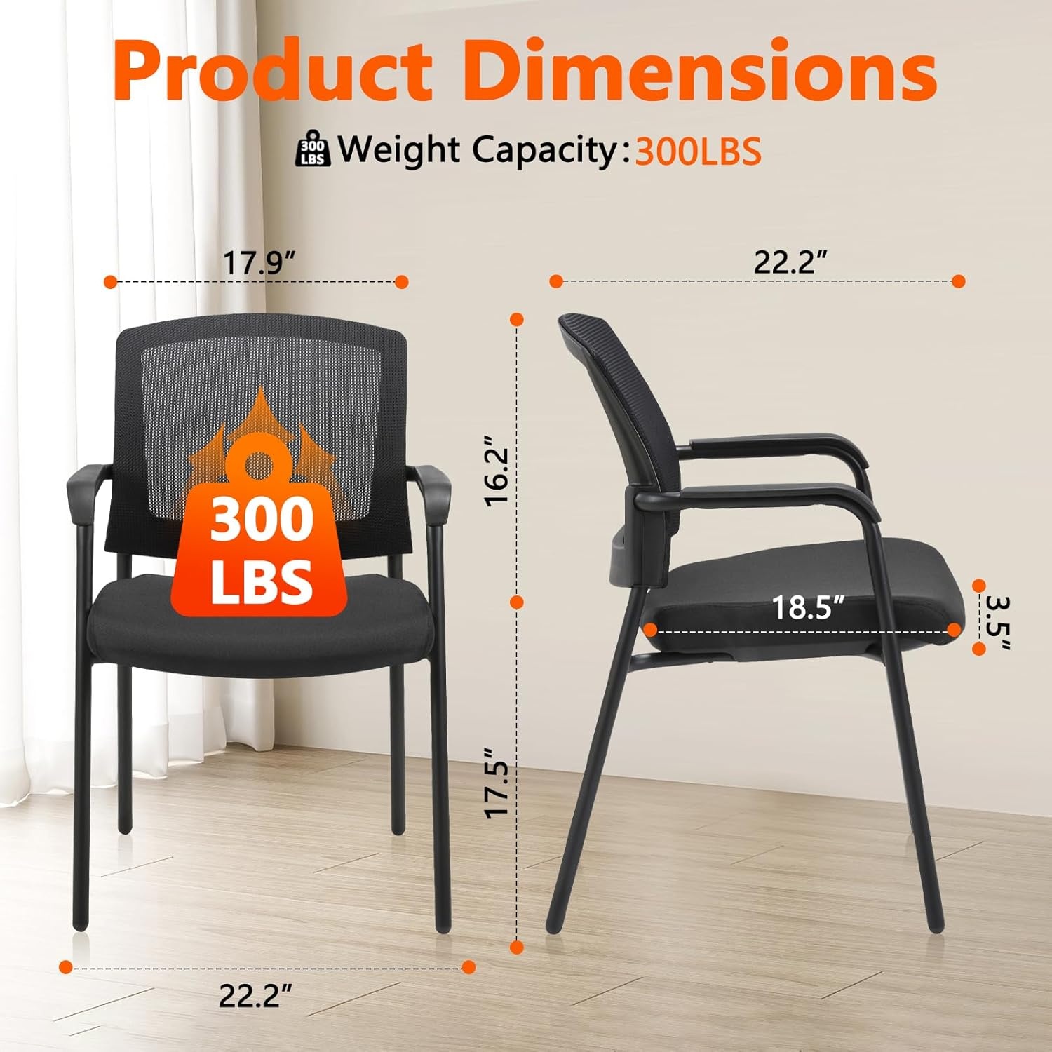 image:imageCLATINA Office Reception Guest Chair Mesh Back Stacking with Ergonomic Lumbar Support and Thickened Seat Cushion for Waiting Conference Room Black 2 PackBlack