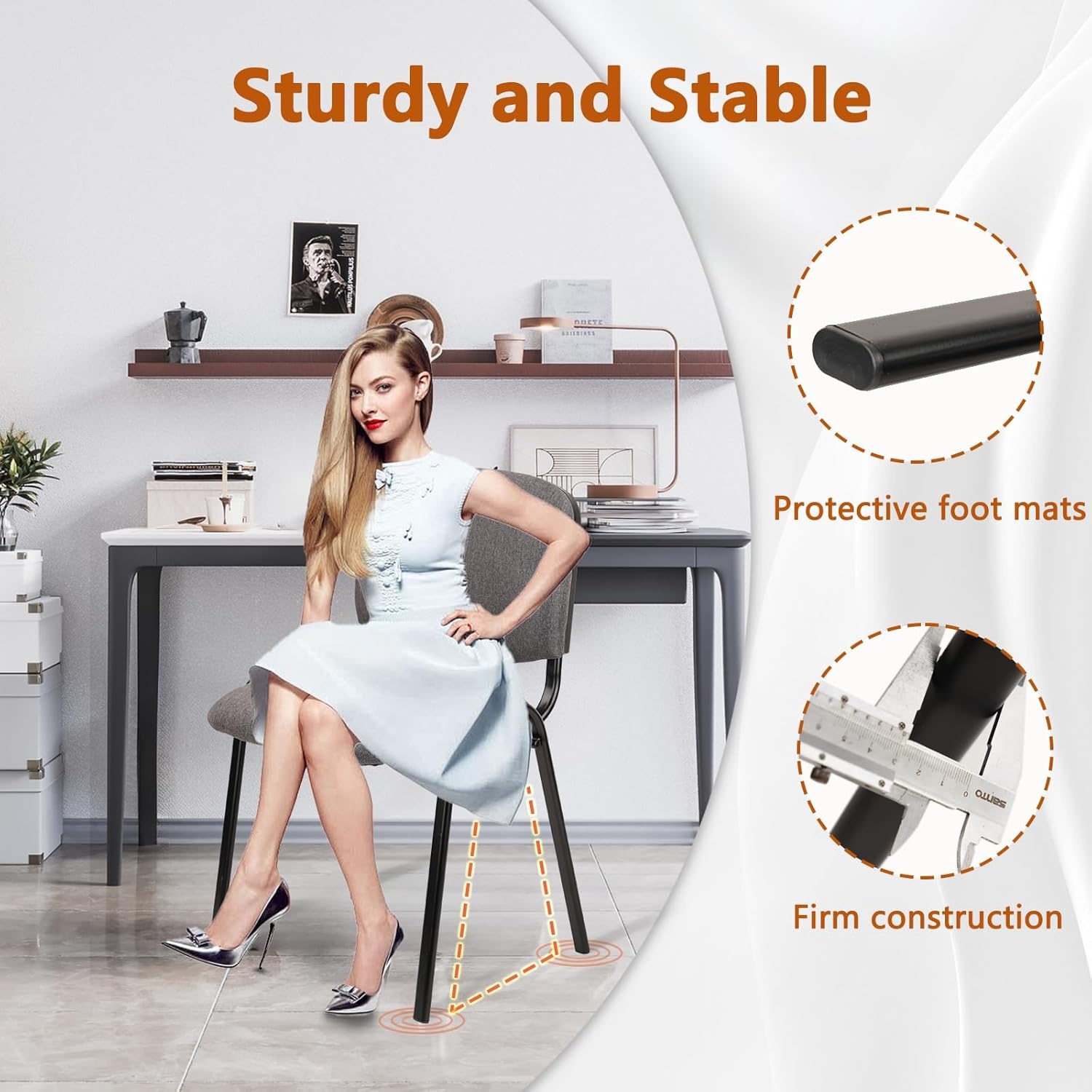 image:imageCLATINA Set of 5 Pack Stackable Waiting Room Chairs Fabric Black Reception Chair Metal with Thickened Seat Back Cushion for Waiting Conference Room Guest Stool 5 PackGrey