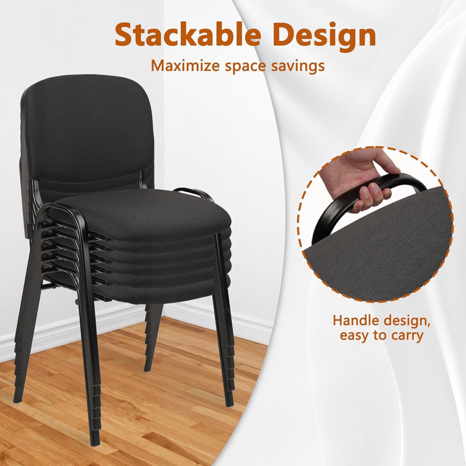 image:imageCLATINA Set of 5 Pack Stackable Waiting Room Chairs Fabric Black Reception Chair Metal with Thickened Seat Back Cushion for Waiting Conference Room Guest Stool 5 PackBlack