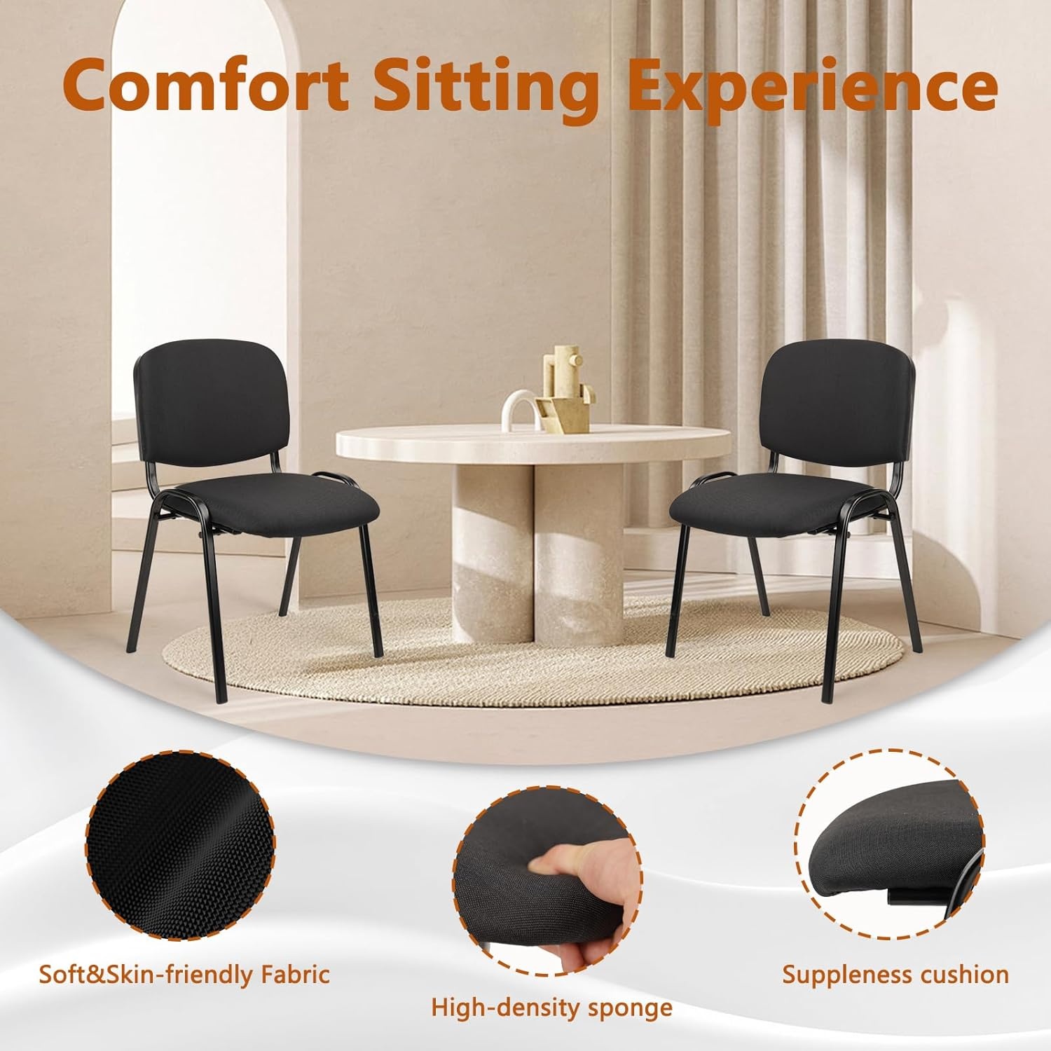 image:imageCLATINA Set of 5 Pack Stackable Waiting Room Chairs Fabric Black Reception Chair Metal with Thickened Seat Back Cushion for Waiting Conference Room Guest Stool 5 PackBlack