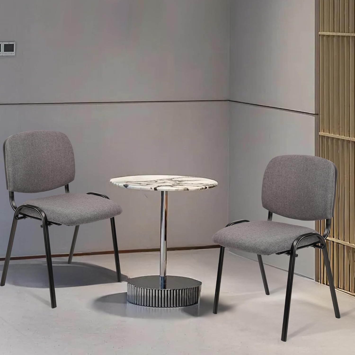 image:imageCLATINA Set of 5 Pack Stackable Waiting Room Chairs Fabric Black Reception Chair Metal with Thickened Seat Back Cushion for Waiting Conference Room Guest Stool 5 PackGrey