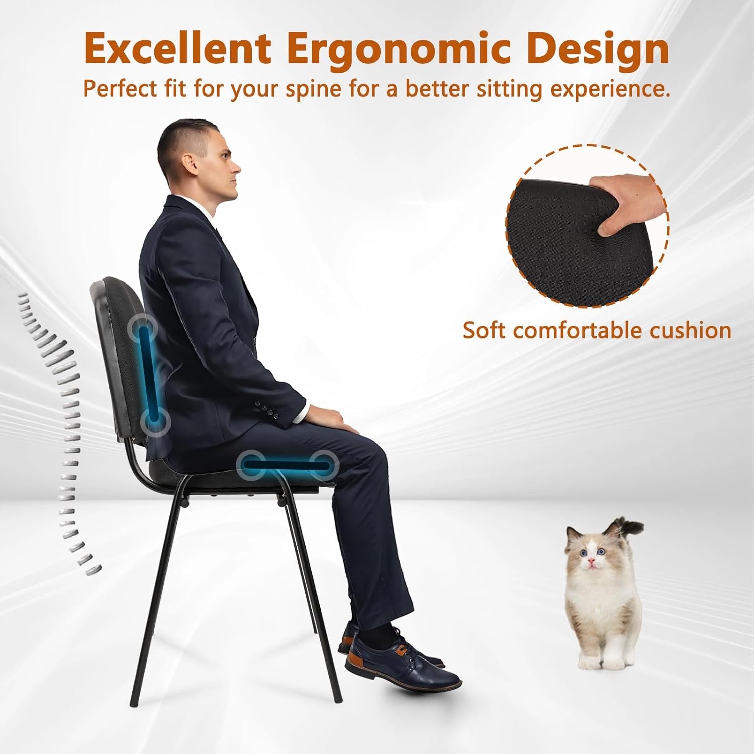 image:imageCLATINA Set of 5 Pack Stackable Waiting Room Chairs Fabric Black Reception Chair Metal with Thickened Seat Back Cushion for Waiting Conference Room Guest Stool 5 PackBlack