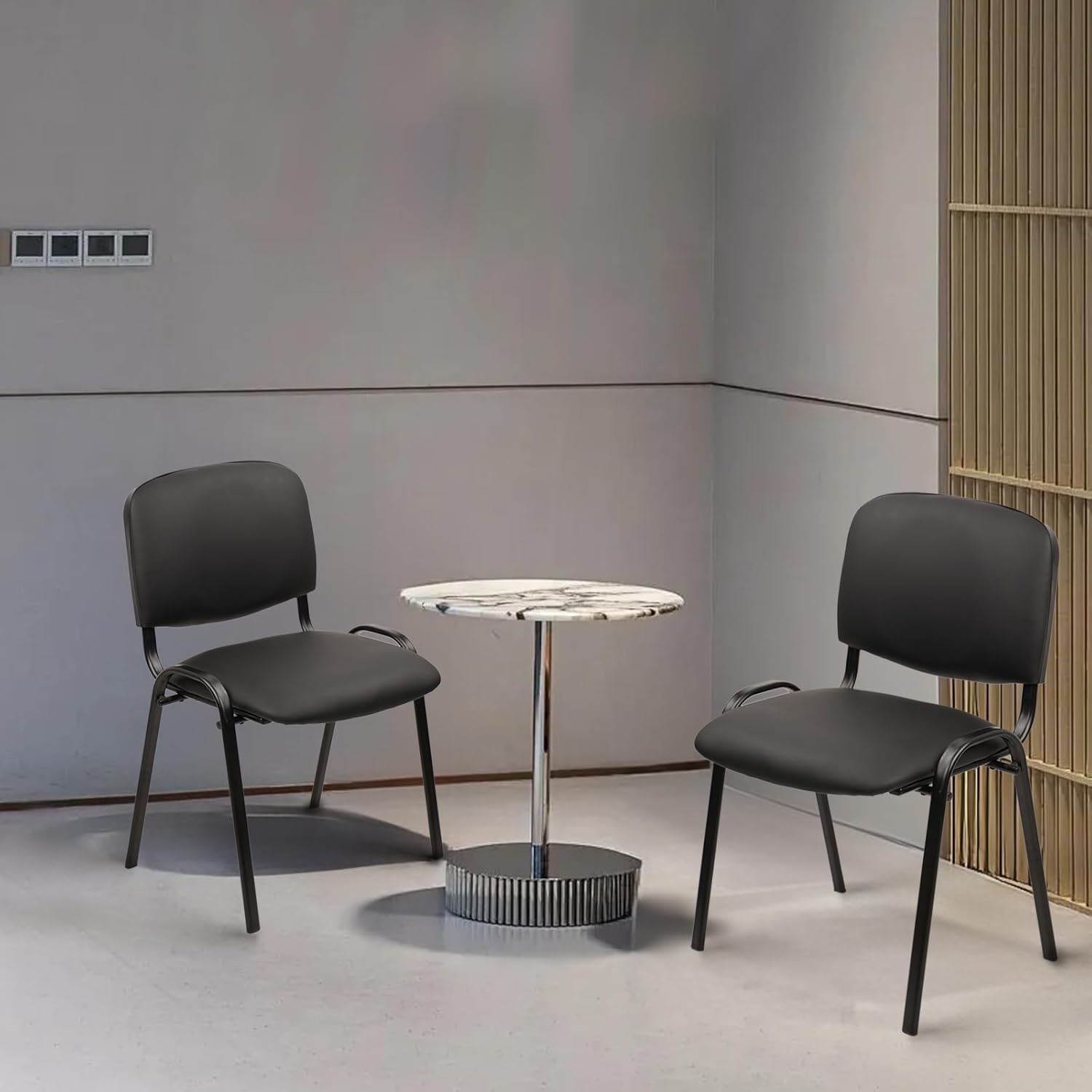 image:imageCLATINA Set of 5 Pack Stackable Waiting Room Chairs Fabric Black Reception Chair Metal with Thickened Seat Back Cushion for Waiting Conference Room Guest Stool 5 PackBlackleather