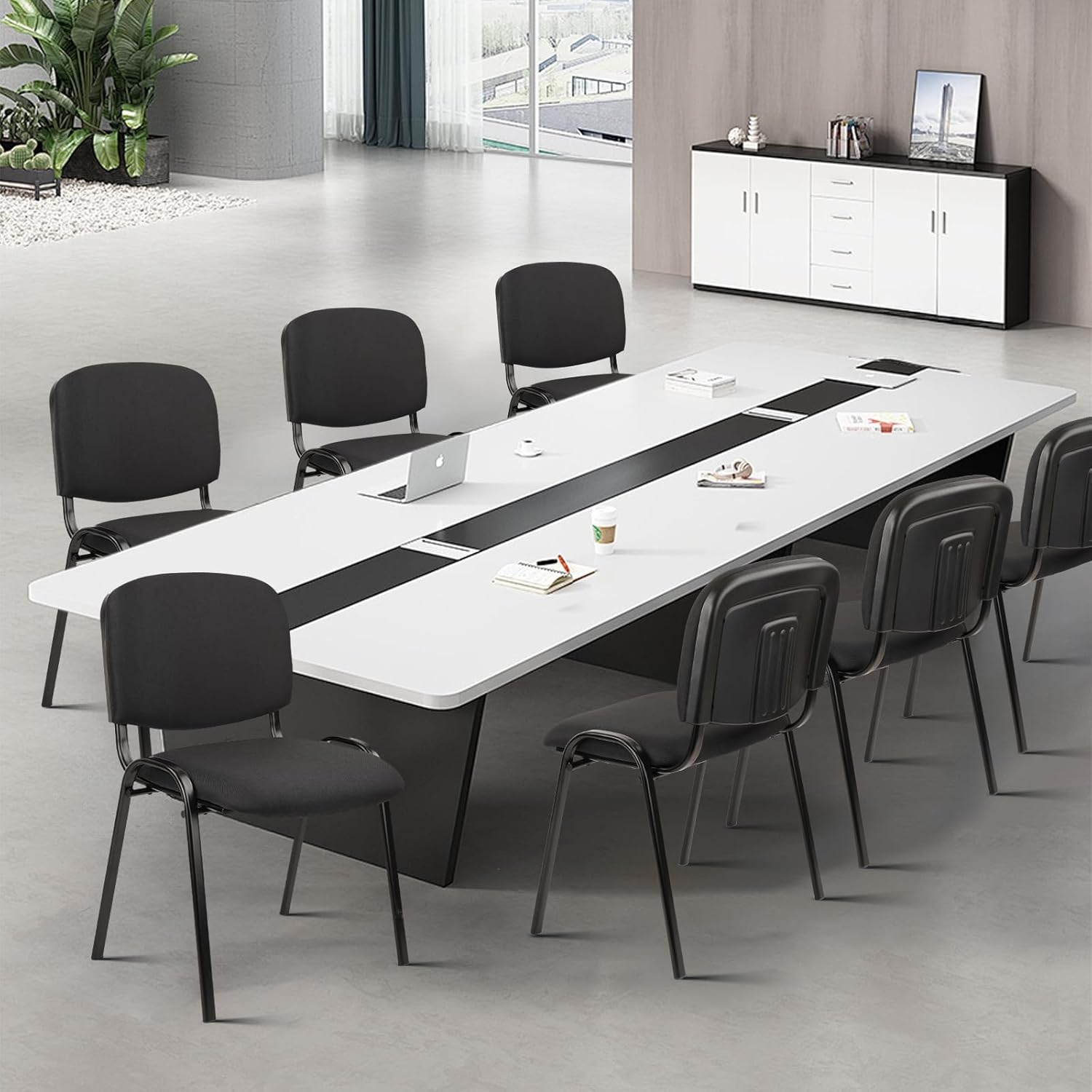 image:imageCLATINA Set of 5 Pack Stackable Waiting Room Chairs Fabric Black Reception Chair Metal with Thickened Seat Back Cushion for Waiting Conference Room Guest Stool 5 PackBlack