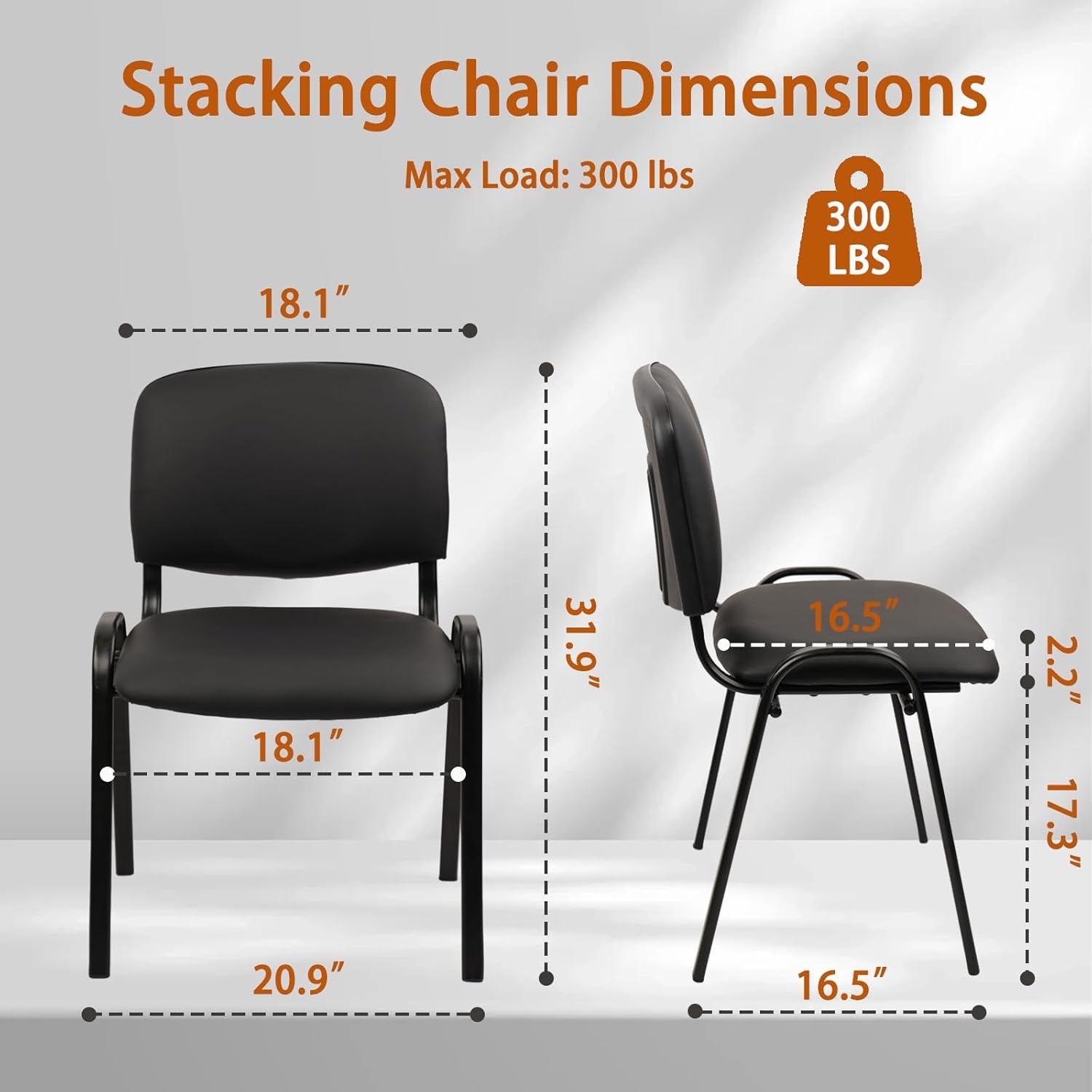 image:imageCLATINA Set of 5 Pack Stackable Waiting Room Chairs Fabric Black Reception Chair Metal with Thickened Seat Back Cushion for Waiting Conference Room Guest Stool 5 PackBlackleather