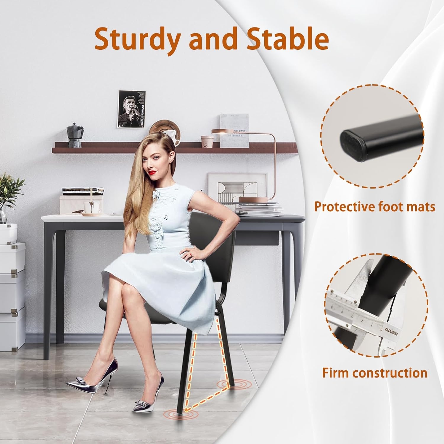 image:imageCLATINA Set of 5 Pack Stackable Waiting Room Chairs Fabric Black Reception Chair Metal with Thickened Seat Back Cushion for Waiting Conference Room Guest Stool 5 PackBlackleather