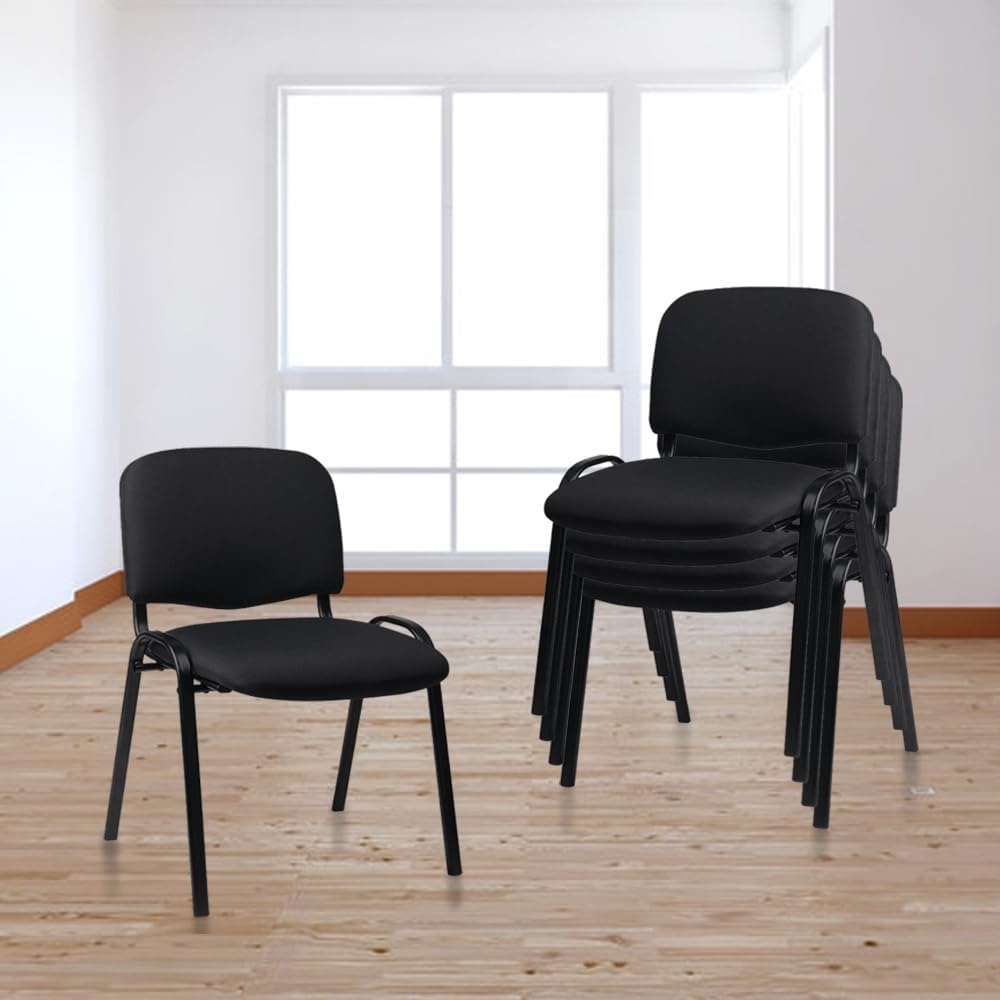 image:imageCLATINA Set of 5 Pack Stackable Waiting Room Chairs Fabric Black Reception Chair Metal with Thickened Seat Back Cushion for Waiting Conference Room Guest Stool 5 PackBlack