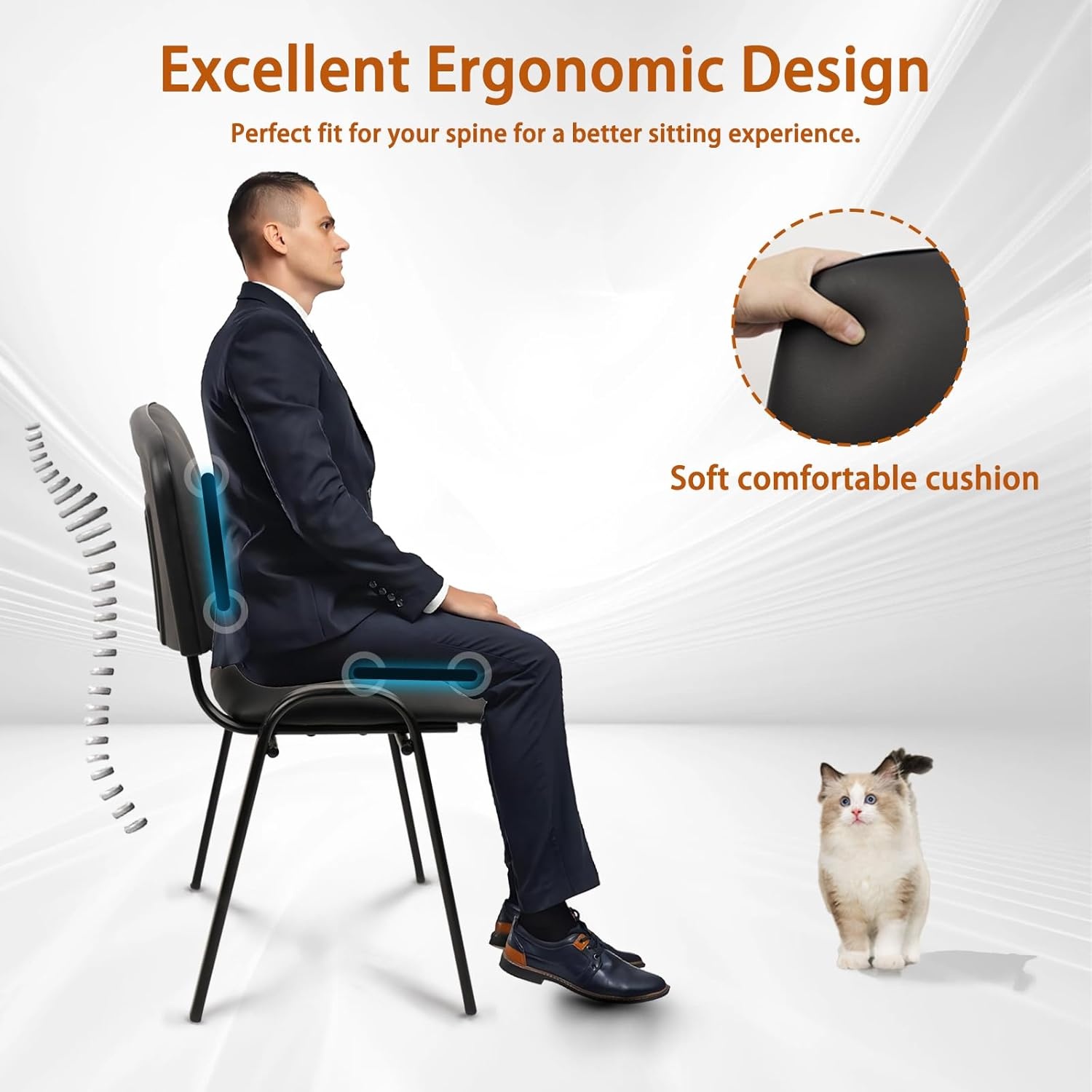 image:imageCLATINA Set of 5 Pack Stackable Waiting Room Chairs Fabric Black Reception Chair Metal with Thickened Seat Back Cushion for Waiting Conference Room Guest Stool 5 PackBlackleather