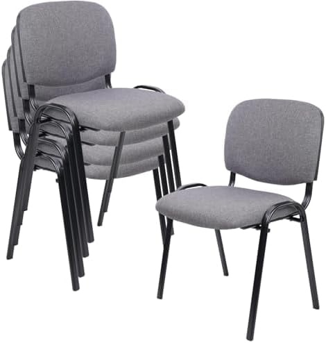 image:imageCLATINA Set of 5 Pack Stackable Waiting Room Chairs Fabric Black Reception Chair Metal with Thickened Seat Back Cushion for Waiting Conference Room Guest Stool 5 PackGrey