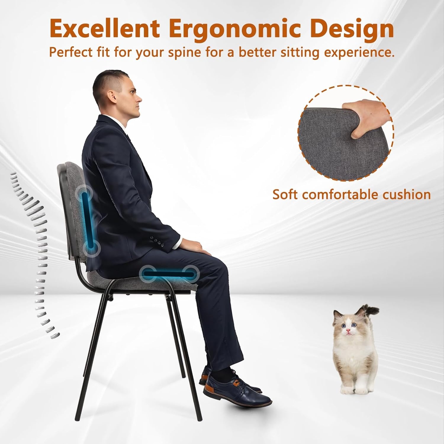 image:imageCLATINA Set of 5 Pack Stackable Waiting Room Chairs Fabric Black Reception Chair Metal with Thickened Seat Back Cushion for Waiting Conference Room Guest Stool 5 PackGrey
