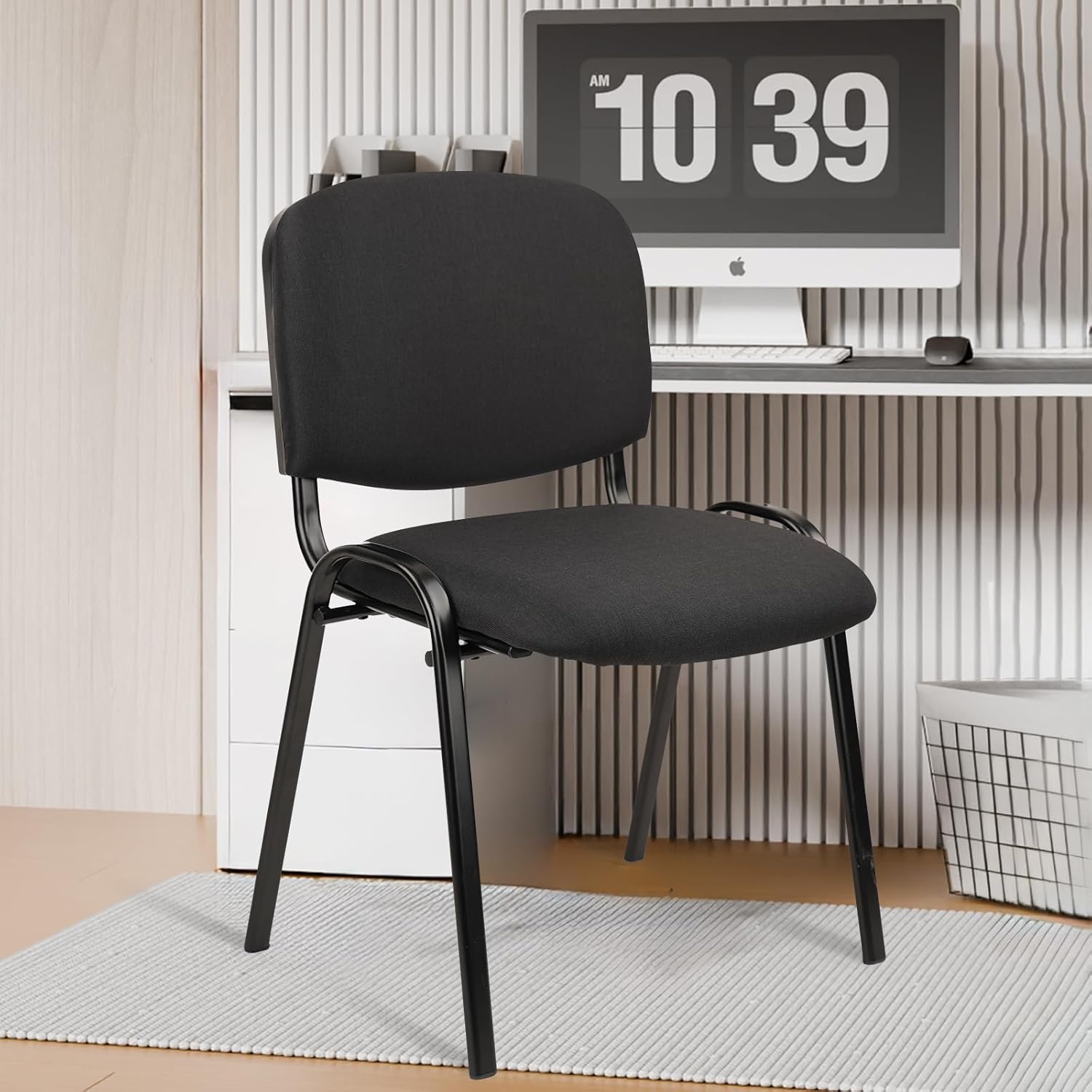 image:imageCLATINA Set of 5 Pack Stackable Waiting Room Chairs Fabric Black Reception Chair Metal with Thickened Seat Back Cushion for Waiting Conference Room Guest Stool 5 PackBlack