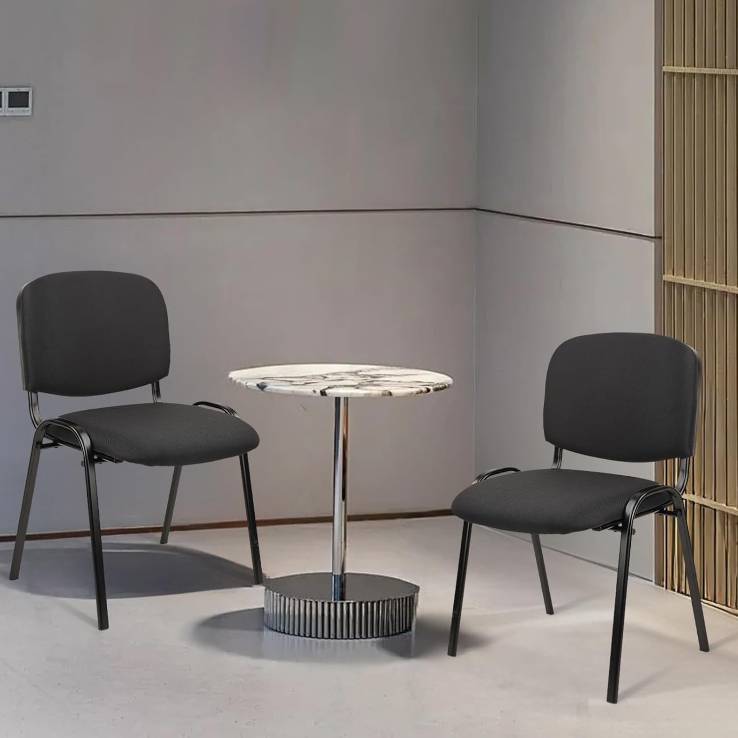 image:imageCLATINA Set of 5 Pack Stackable Waiting Room Chairs Fabric Black Reception Chair Metal with Thickened Seat Back Cushion for Waiting Conference Room Guest Stool 5 PackBlack