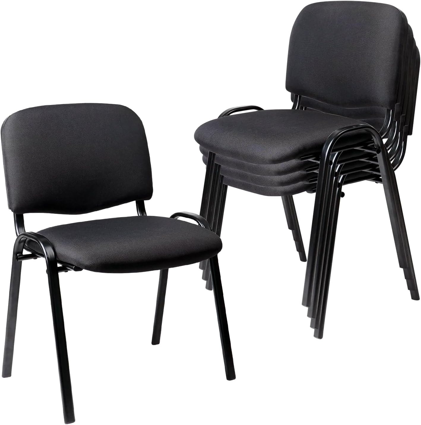 image:imageCLATINA Set of 5 Pack Stackable Waiting Room Chairs Fabric Black Reception Chair Metal with Thickened Seat Back Cushion for Waiting Conference Room Guest Stool 5 PackBlack