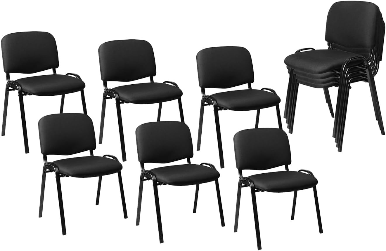 image:imageCLATINA Set of 5 Pack Stackable Waiting Room Chairs Fabric Black Reception Chair Metal with Thickened Seat Back Cushion for Waiting Conference Room Guest Stool 5 PackBlack