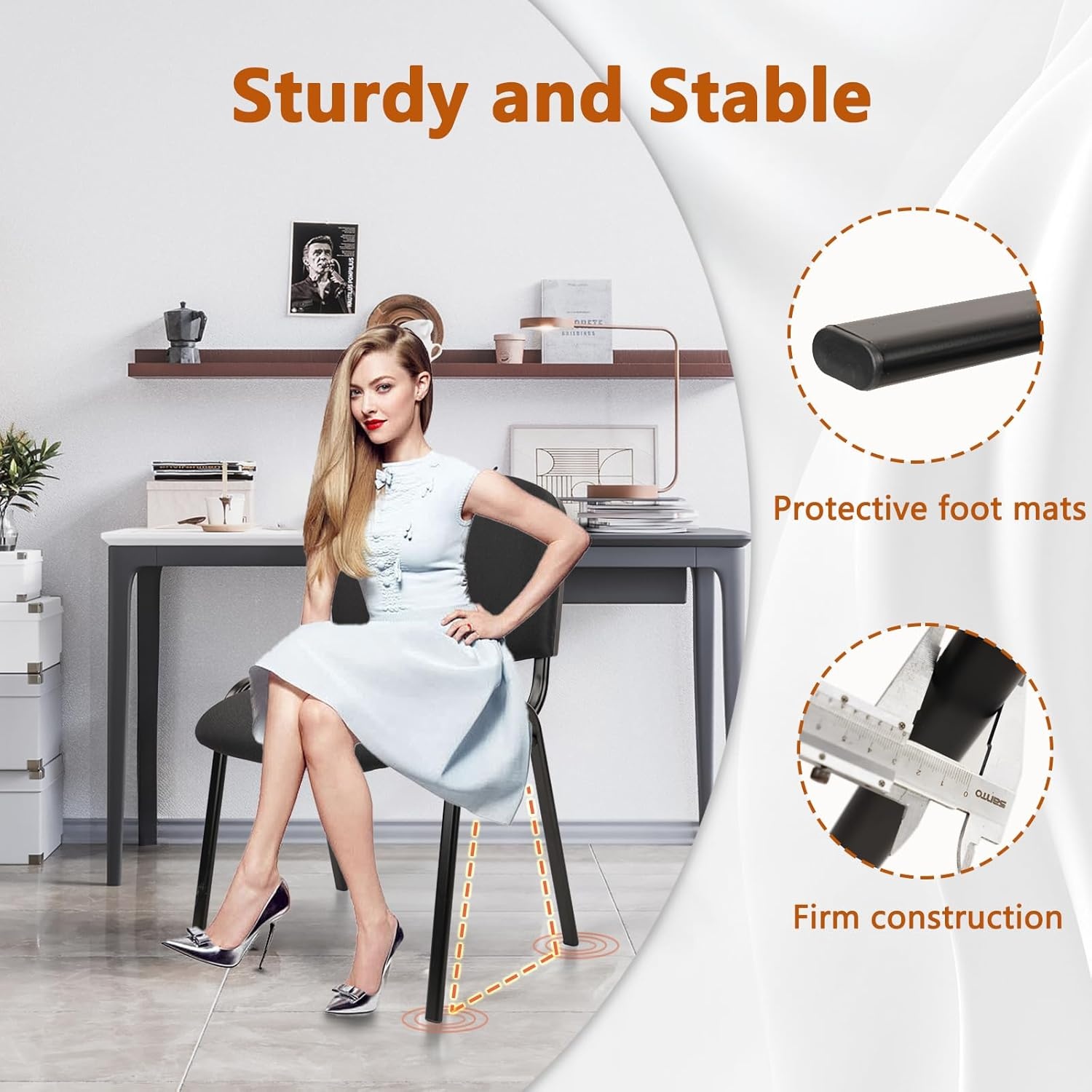 image:imageCLATINA Set of 5 Pack Stackable Waiting Room Chairs Fabric Black Reception Chair Metal with Thickened Seat Back Cushion for Waiting Conference Room Guest Stool 5 PackBlack