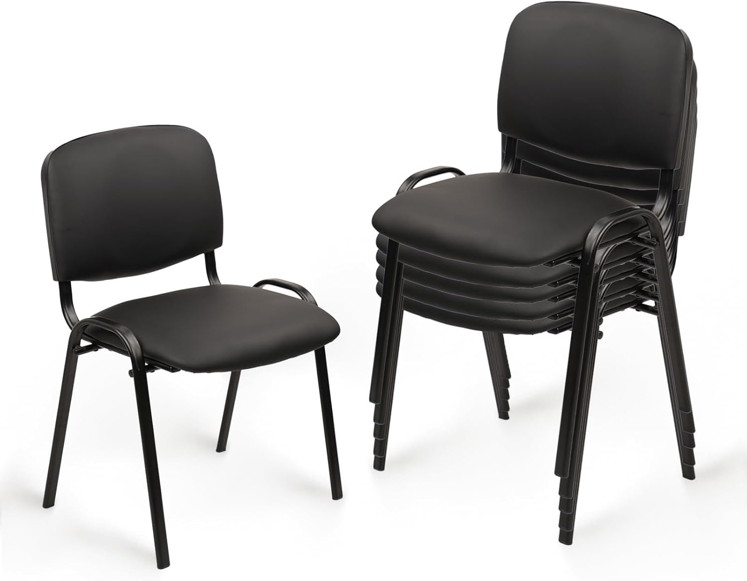 image:imageCLATINA Set of 5 Pack Stackable Waiting Room Chairs Fabric Black Reception Chair Metal with Thickened Seat Back Cushion for Waiting Conference Room Guest Stool 5 PackBlackleather