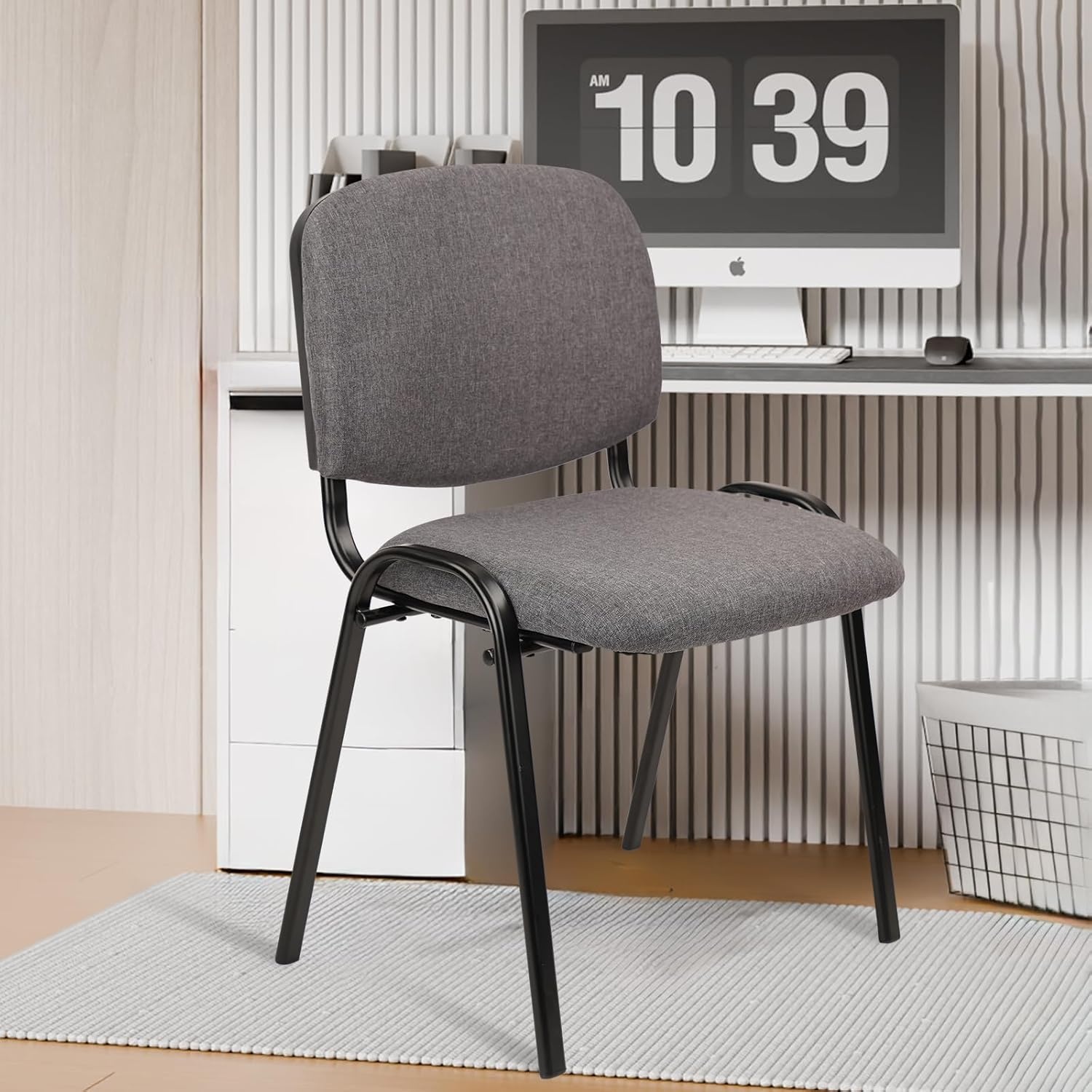 image:imageCLATINA Set of 5 Pack Stackable Waiting Room Chairs Fabric Black Reception Chair Metal with Thickened Seat Back Cushion for Waiting Conference Room Guest Stool 5 PackGrey