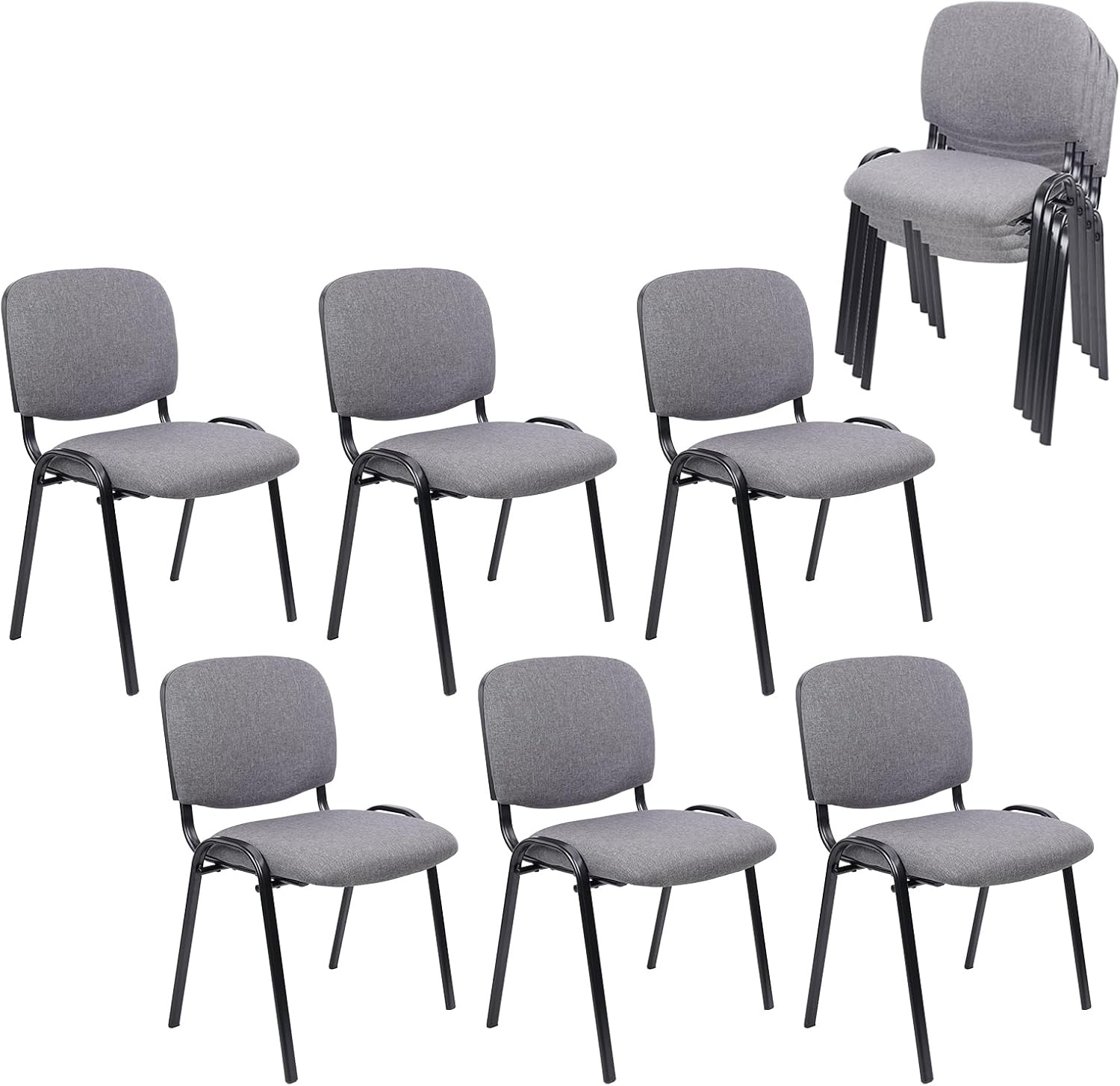 image:imageCLATINA Set of 5 Pack Stackable Waiting Room Chairs Fabric Black Reception Chair Metal with Thickened Seat Back Cushion for Waiting Conference Room Guest Stool 5 PackGrey