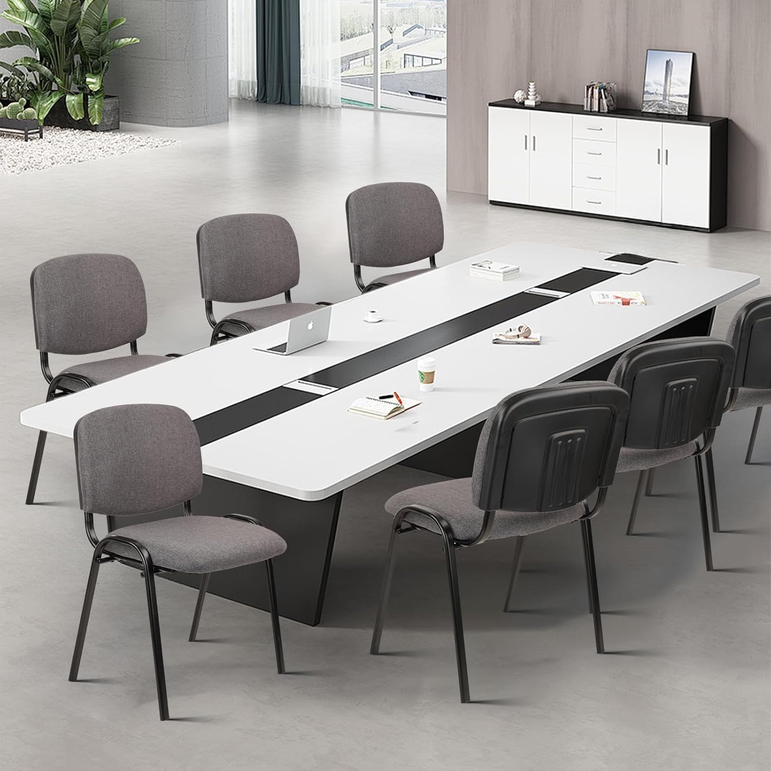 image:imageCLATINA Set of 5 Pack Stackable Waiting Room Chairs Fabric Black Reception Chair Metal with Thickened Seat Back Cushion for Waiting Conference Room Guest Stool 5 PackGrey