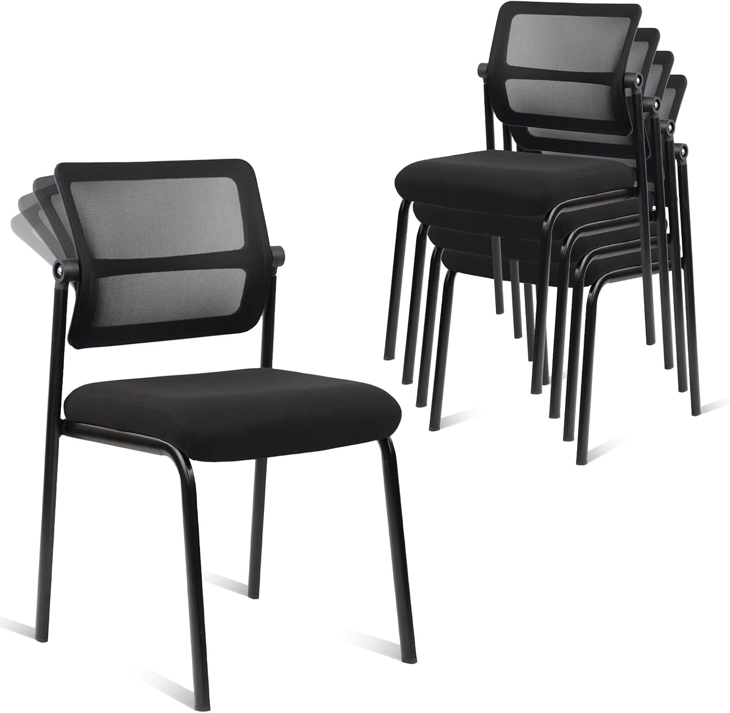 image:imageCLATINA Stackable Waiting Room Chair with Adjustable Mesh Backrest Armless Office Guest Reception Chairs with Leather Cushion and Ergonomic Lumbar Support for Conference Lobby Side School BlackMeshwheelless