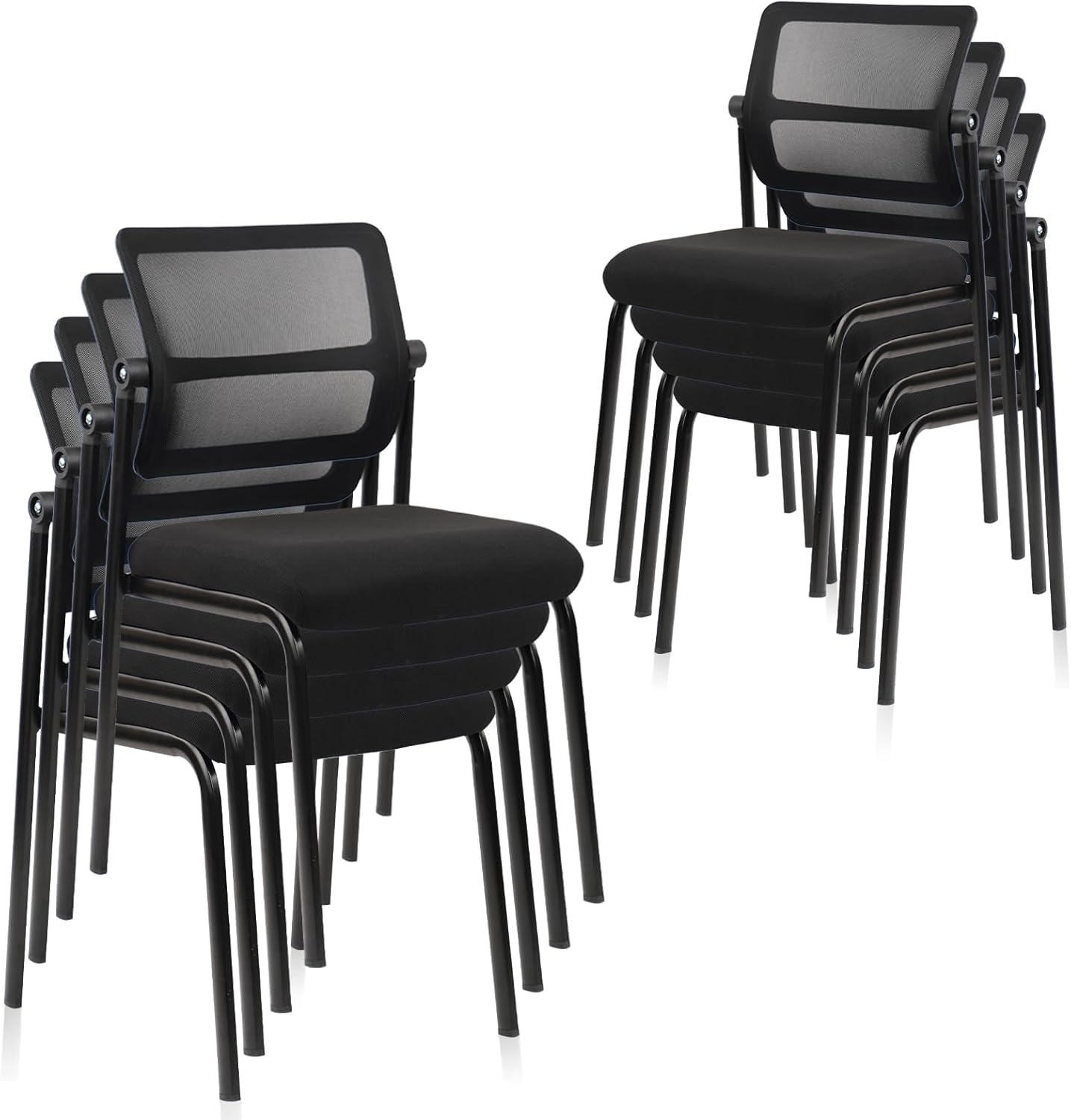 image:imageCLATINA Stackable Waiting Room Chair with Adjustable Mesh Backrest Armless Office Guest Reception Chairs with Leather Cushion and Ergonomic Lumbar Support for Conference Lobby Side School BlackMeshwheelless