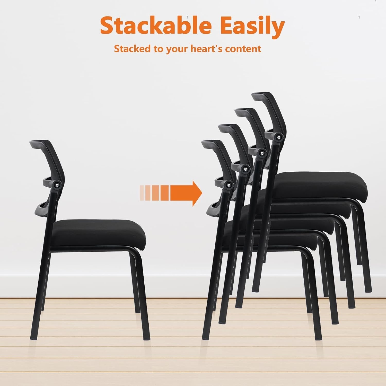 image:imageCLATINA Stackable Waiting Room Chair with Adjustable Mesh Backrest Armless Office Guest Reception Chairs with Leather Cushion and Ergonomic Lumbar Support for Conference Lobby Side School BlackMeshwheelless