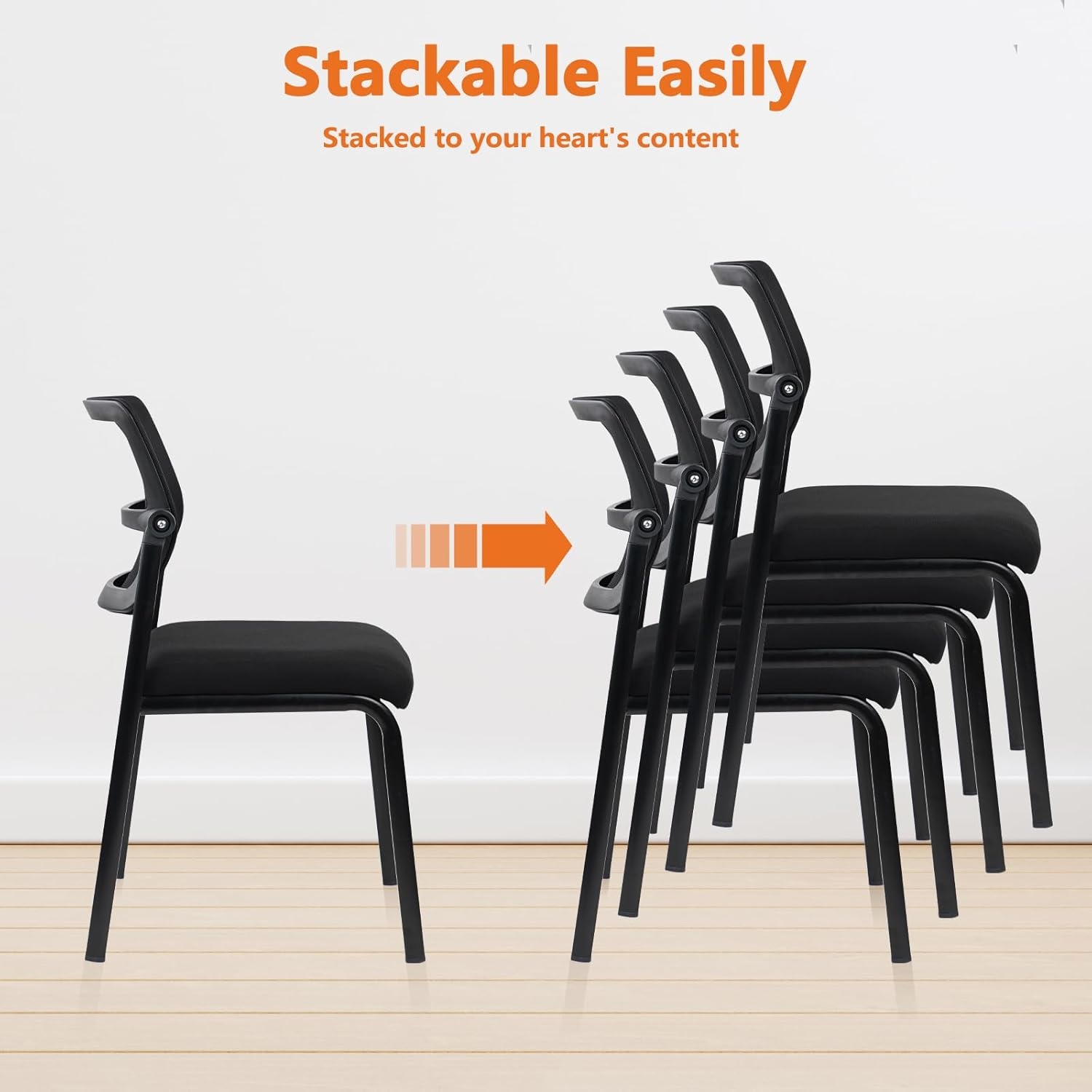 image:imageCLATINA Stackable Waiting Room Chair with Adjustable Mesh Backrest Armless Office Guest Reception Chairs with Leather Cushion and Ergonomic Lumbar Support for Conference Lobby Side School BlackMeshwheelless