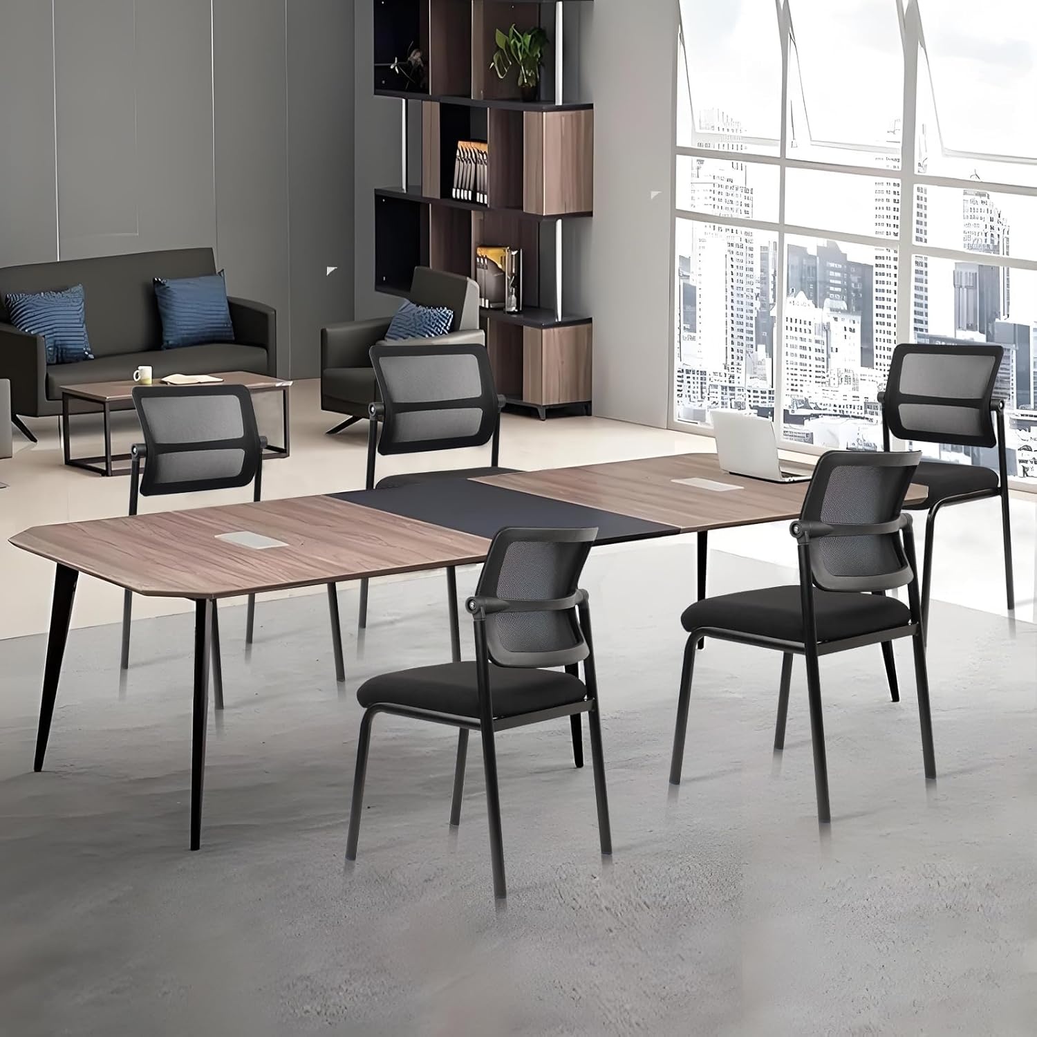 image:imageCLATINA Stackable Waiting Room Chair with Adjustable Mesh Backrest Armless Office Guest Reception Chairs with Leather Cushion and Ergonomic Lumbar Support for Conference Lobby Side School BlackMeshwheelless