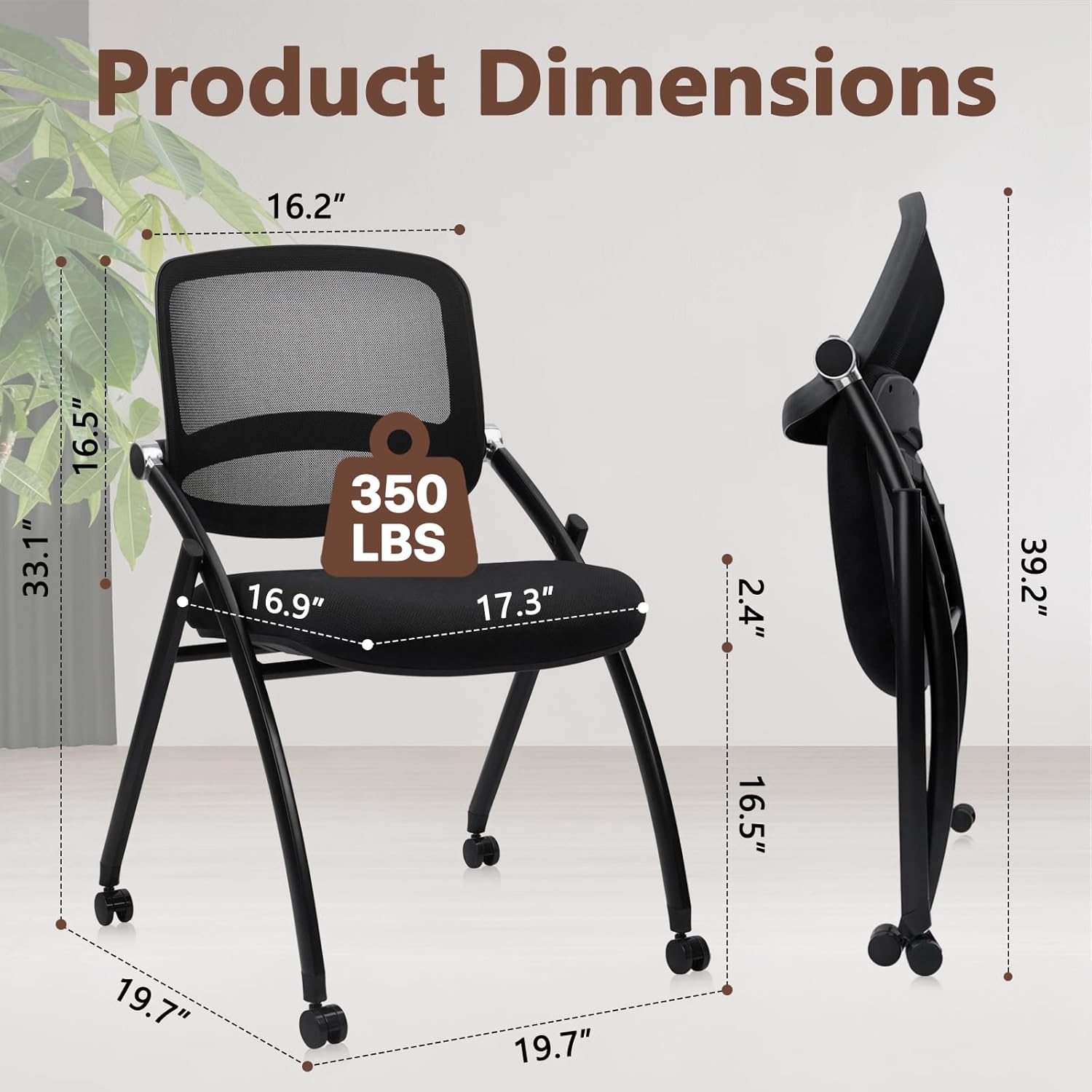 image:imageCLATINA Stackable amp Foldable Office Chairs with Ergonomic Lumbar Support and Thickened Seat Cushion Folding Mesh Fabric Reception Guest Chair for School Church Conference Waiting Room Black 2pkBlack No Armrest