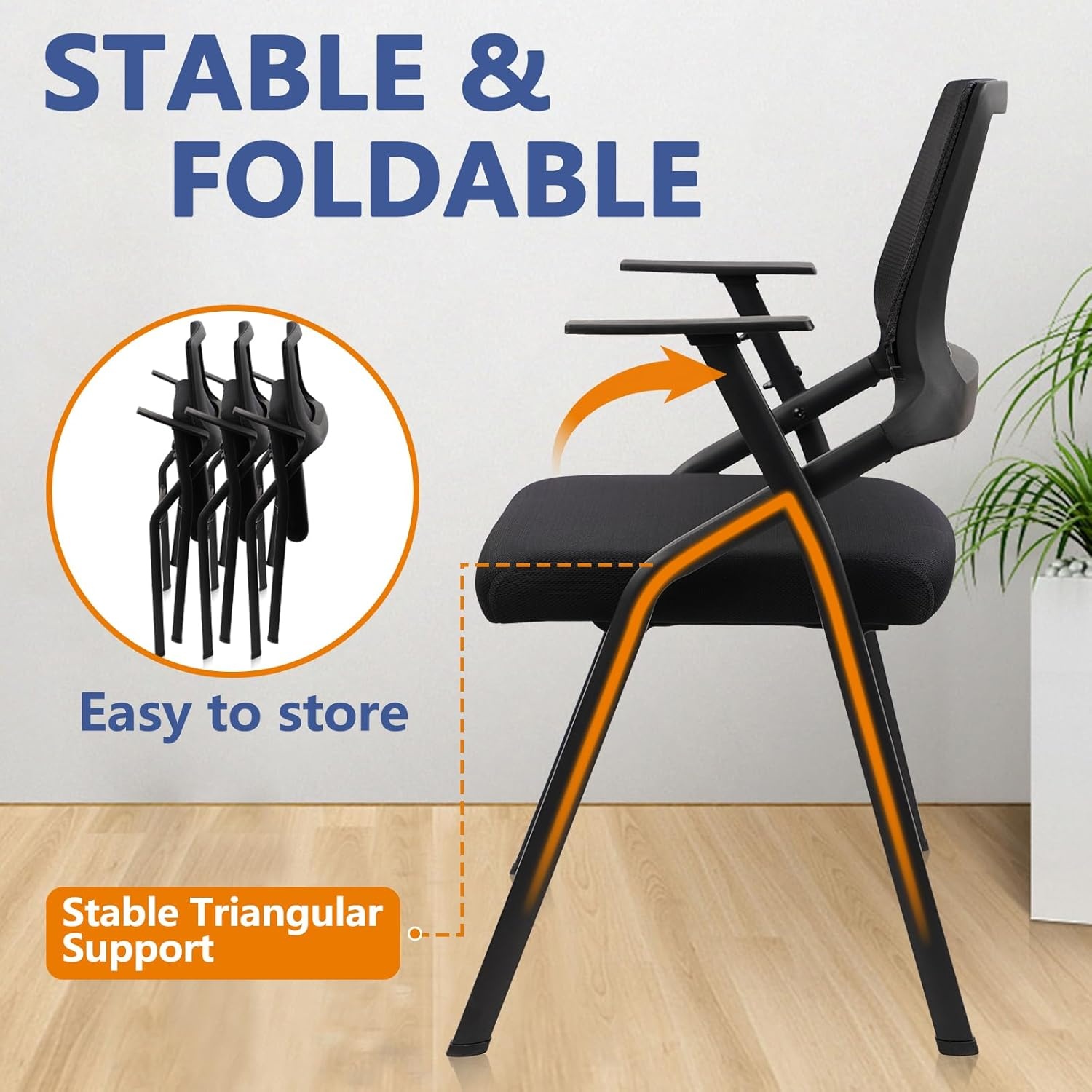 image:imageCLATINA Stackable amp Foldable Office Chairs with Ergonomic Lumbar Support and Thickened Seat Cushion Folding Mesh Fabric Reception Guest Chair for School Church Conference Waiting Room Black 2pkBlack No Wheels