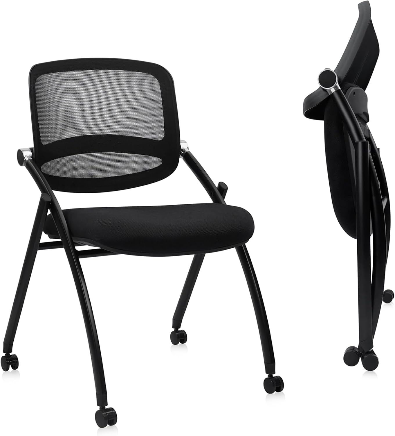 image:imageCLATINA Stackable amp Foldable Office Chairs with Ergonomic Lumbar Support and Thickened Seat Cushion Folding Mesh Fabric Reception Guest Chair for School Church Conference Waiting Room Black 2pkBlack No Armrest