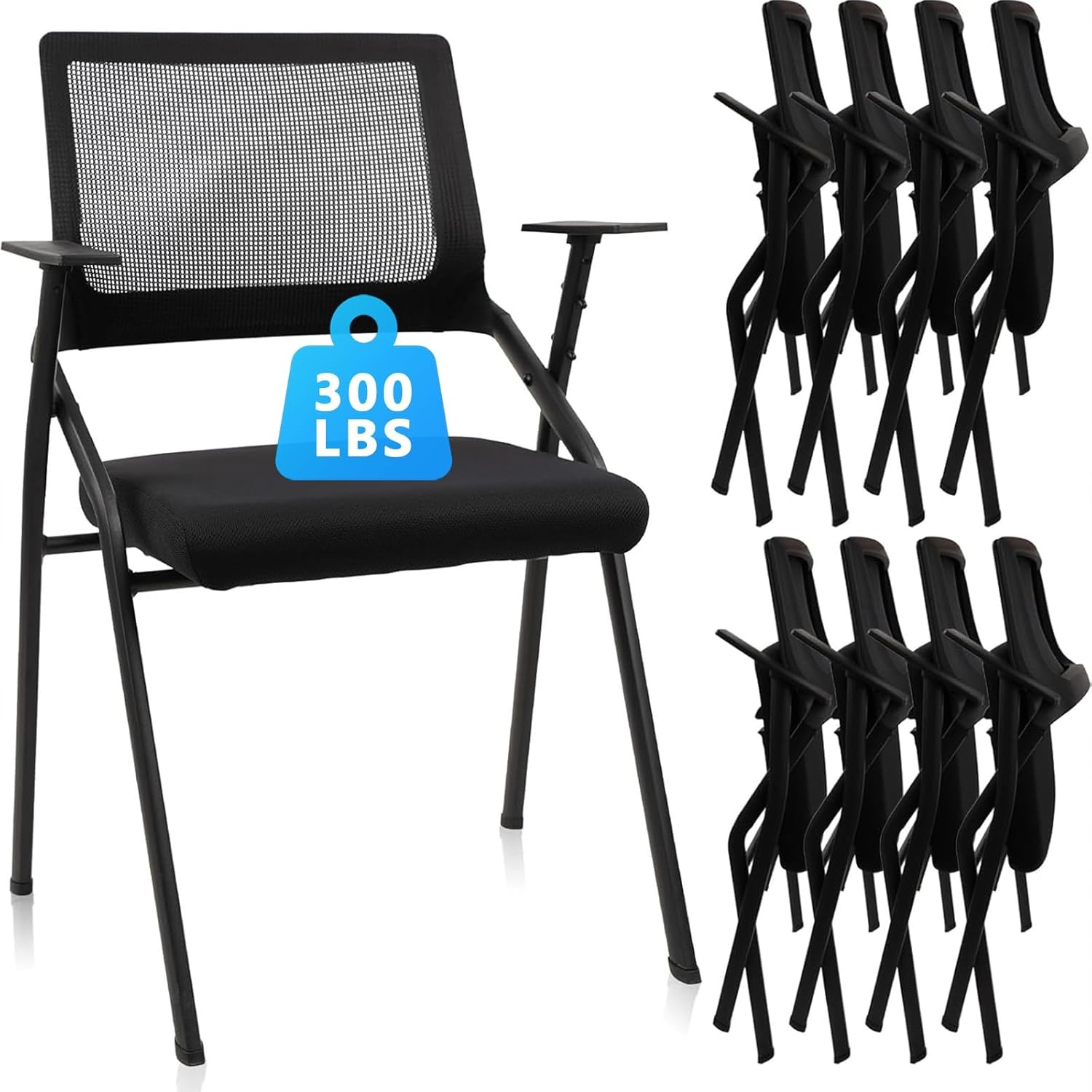 image:imageCLATINA Stackable amp Foldable Office Chairs with Ergonomic Lumbar Support and Thickened Seat Cushion Folding Mesh Fabric Reception Guest Chair for School Church Conference Waiting Room Black 2pkBlack No Wheels