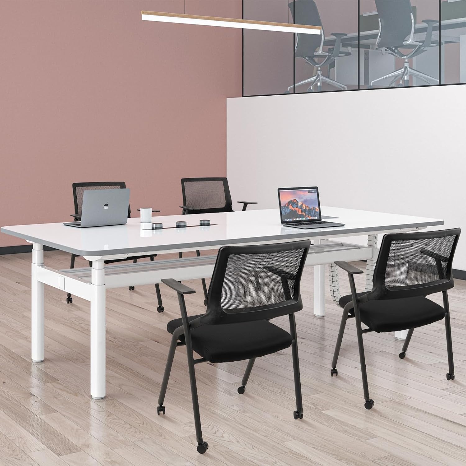 image:imageCLATINA Stackable amp Foldable Office Chairs with Ergonomic Lumbar Support and Thickened Seat Cushion Folding Mesh Fabric Reception Guest Chair for School Church Conference Waiting Room Black 2pkBlack With Wheels