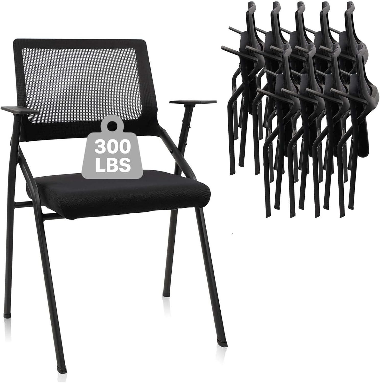 image:imageCLATINA Stackable amp Foldable Office Chairs with Ergonomic Lumbar Support and Thickened Seat Cushion Folding Mesh Fabric Reception Guest Chair for School Church Conference Waiting Room Black 2pkBlack No Wheels
