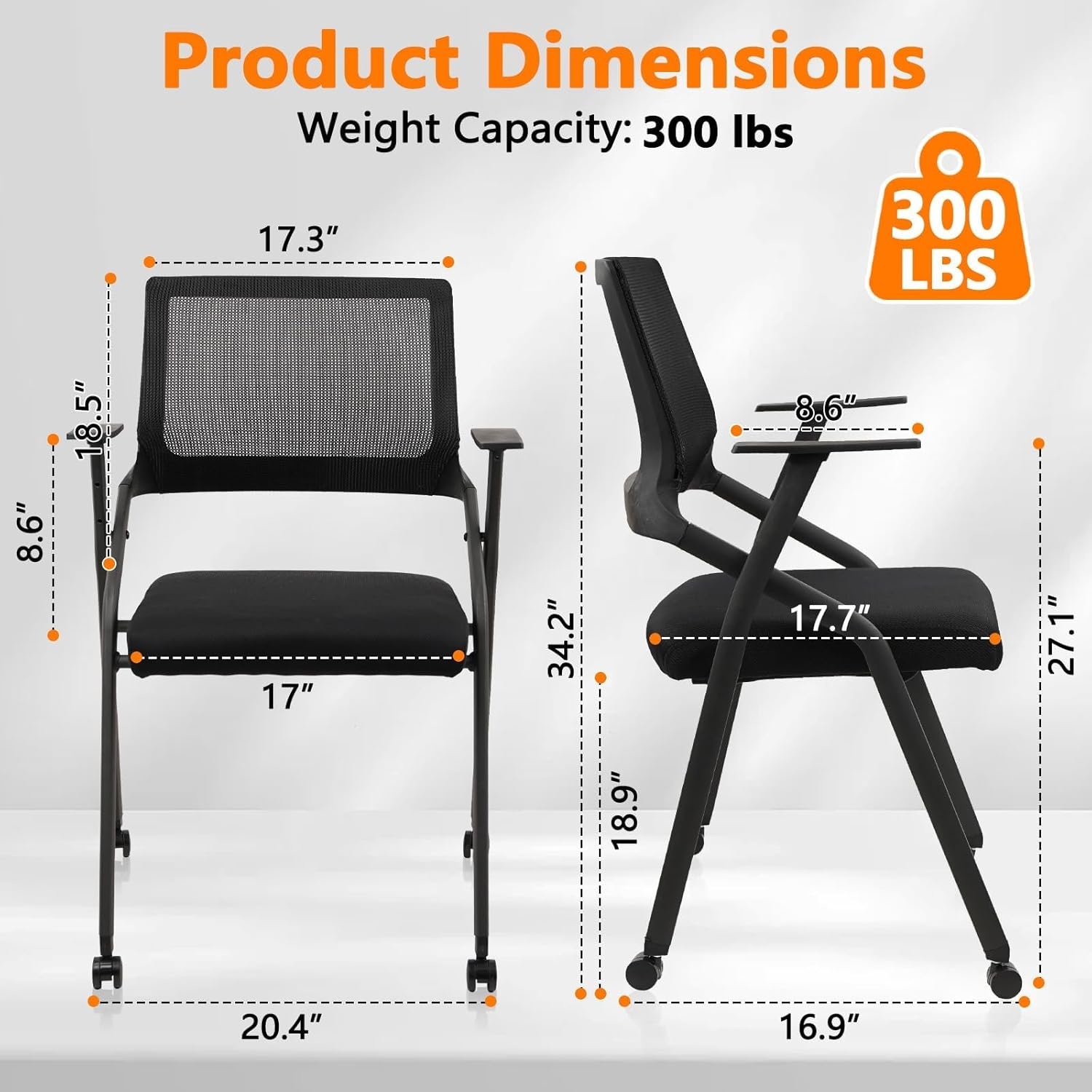 image:imageCLATINA Stackable amp Foldable Office Chairs with Ergonomic Lumbar Support and Thickened Seat Cushion Folding Mesh Fabric Reception Guest Chair for School Church Conference Waiting Room Black 2pkBlack With Wheels