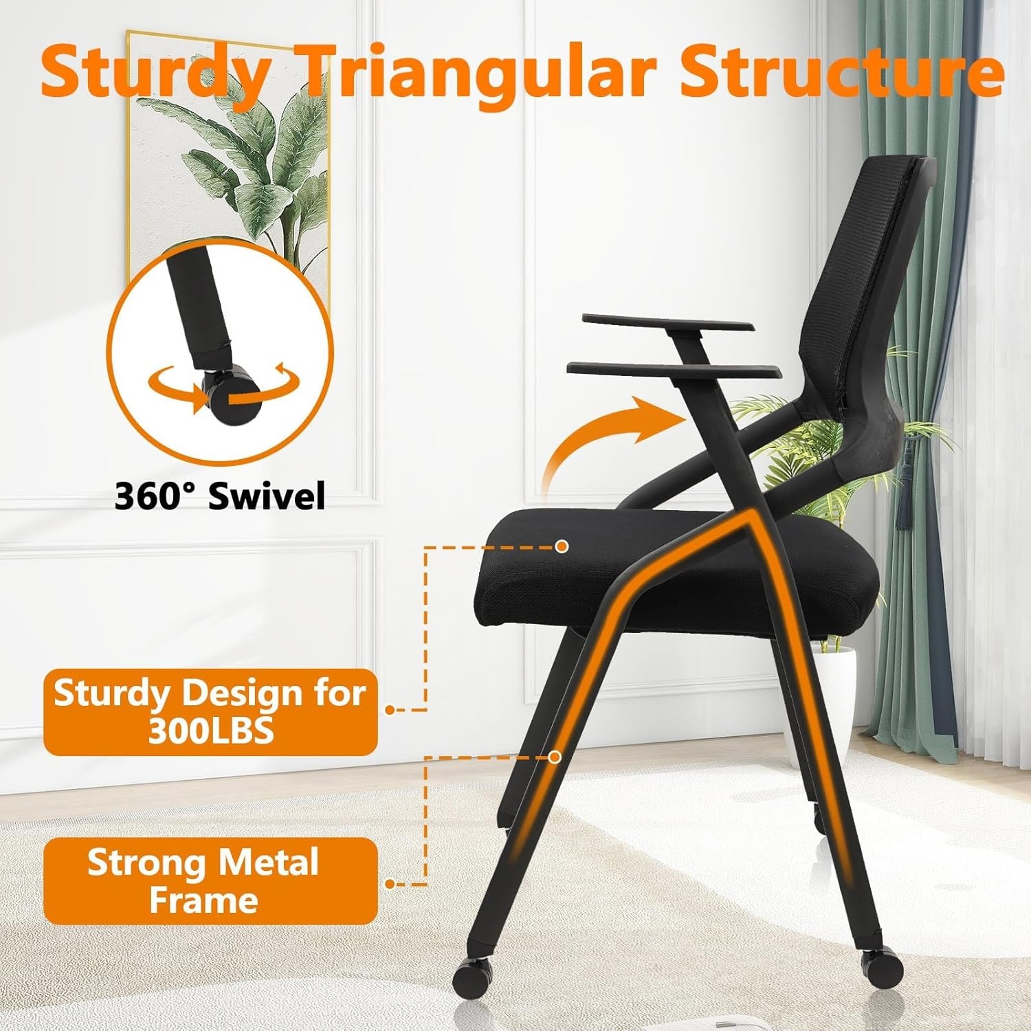 image:imageCLATINA Stackable amp Foldable Office Chairs with Ergonomic Lumbar Support and Thickened Seat Cushion Folding Mesh Fabric Reception Guest Chair for School Church Conference Waiting Room Black 2pkBlack With Wheels