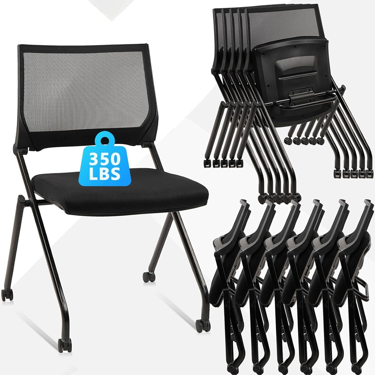 image:imageCLATINA Stackable amp Foldable Office Chairs with Ergonomic Lumbar Support and Thickened Seat Cushion Folding Mesh Fabric Reception Guest Chair for School Church Conference Waiting Room Black 2pkBlack
