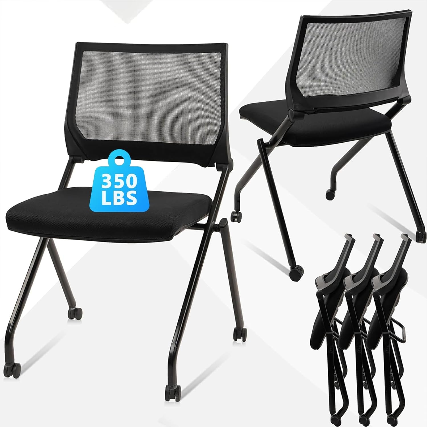 image:imageCLATINA Stackable amp Foldable Office Chairs with Ergonomic Lumbar Support and Thickened Seat Cushion Folding Mesh Fabric Reception Guest Chair for School Church Conference Waiting Room Black 2pkBlack