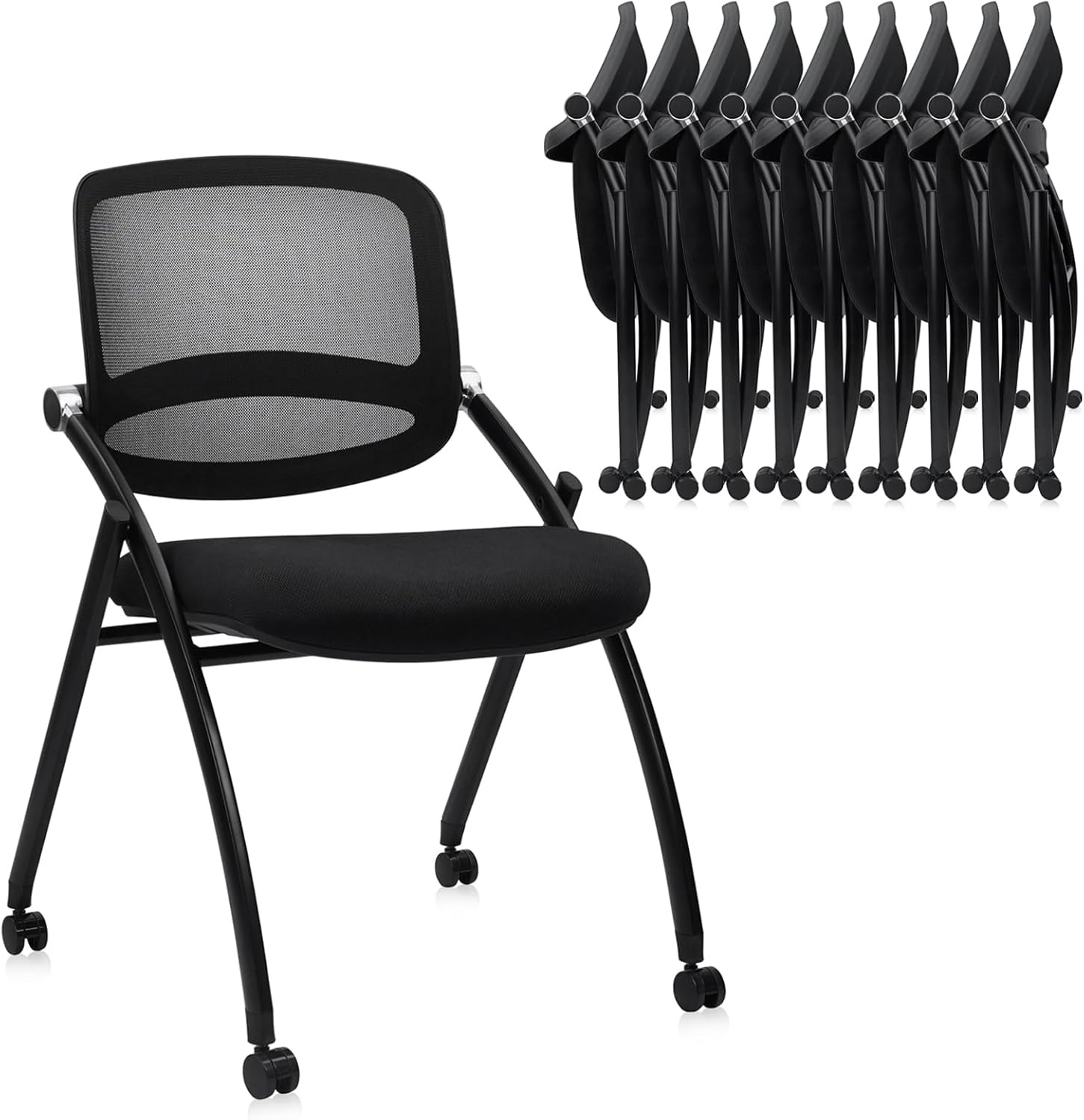image:imageCLATINA Stackable amp Foldable Office Chairs with Ergonomic Lumbar Support and Thickened Seat Cushion Folding Mesh Fabric Reception Guest Chair for School Church Conference Waiting Room Black 2pkBlack No Armrest