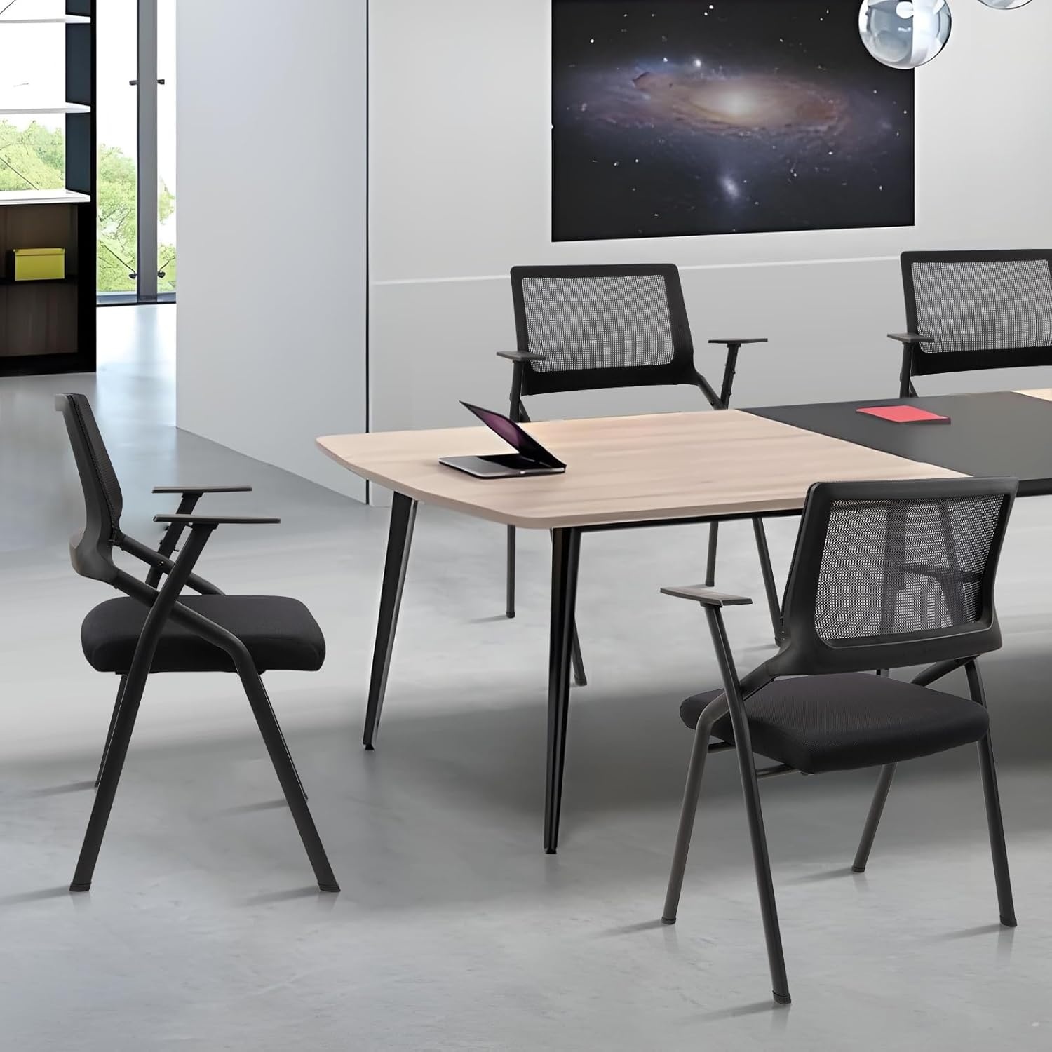 image:imageCLATINA Stackable amp Foldable Office Chairs with Ergonomic Lumbar Support and Thickened Seat Cushion Folding Mesh Fabric Reception Guest Chair for School Church Conference Waiting Room Black 2pkBlack No Wheels